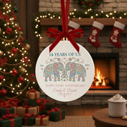 Personalized Ceramic Anniversary Ornament – 14 Years Together, Elephant Design, Ivory Anniversary Keepsake