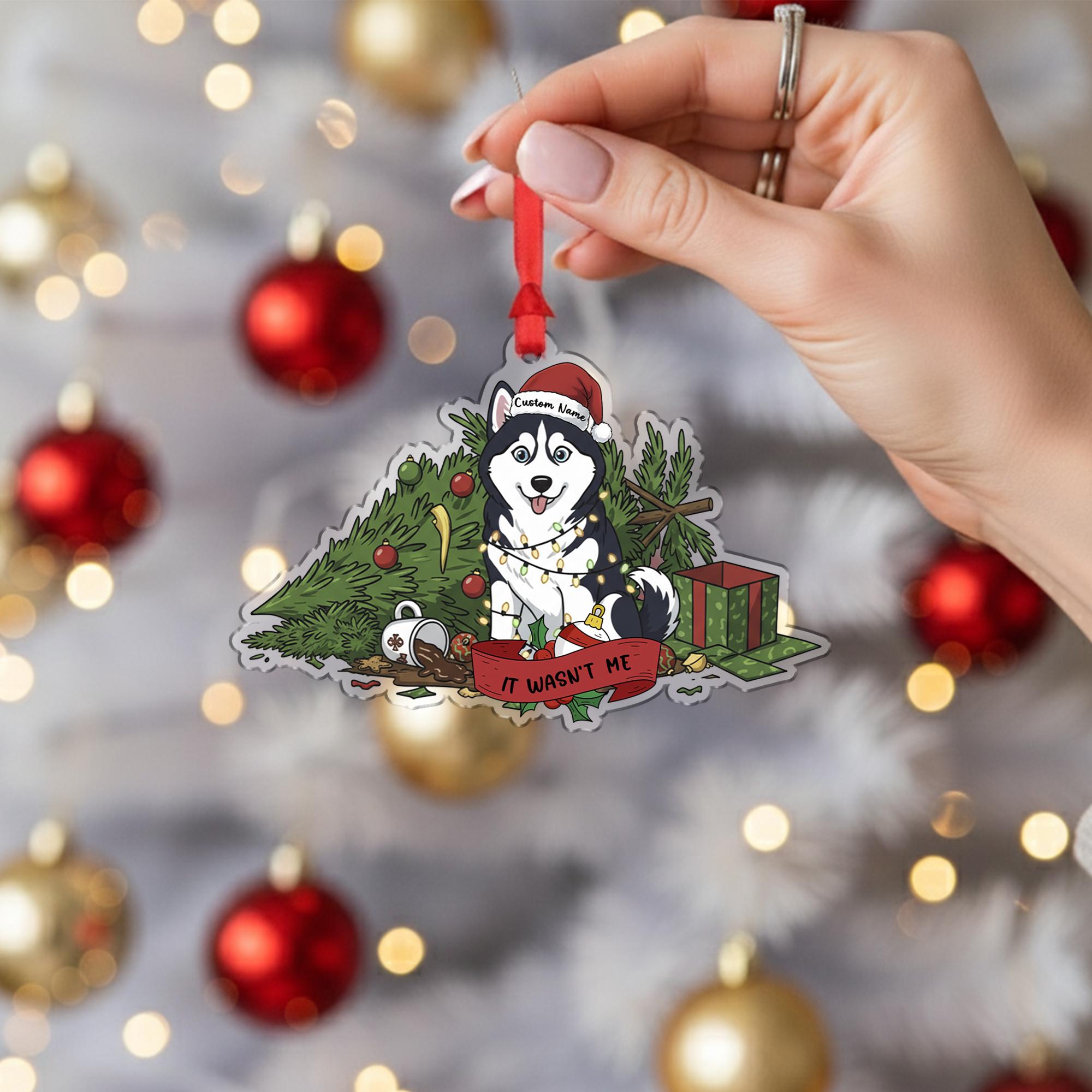 Personalized Dog Christmas Ornament – Husky Design, Funny Holiday Tree Decoration, Custom Name Pet Keepsake