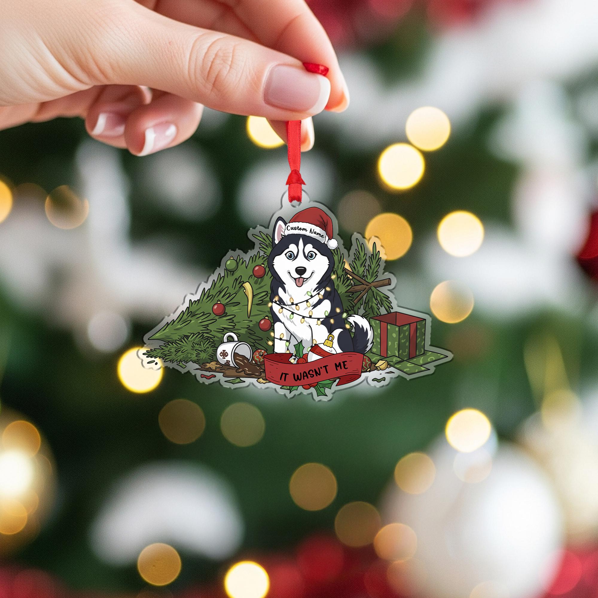 Personalized Dog Christmas Ornament – Husky Design, Funny Holiday Tree Decoration, Custom Name Pet Keepsake