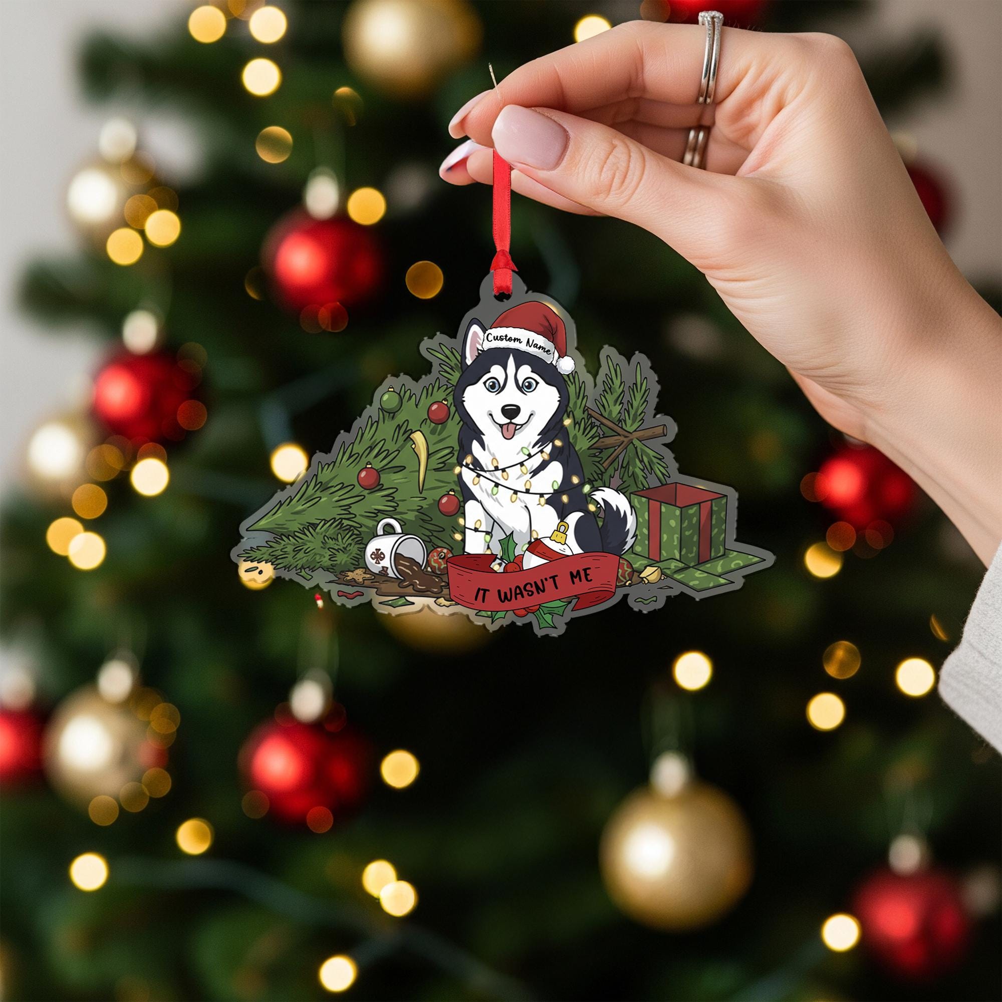 Personalized Dog Christmas Ornament – Husky Design, Funny Holiday Tree Decoration, Custom Name Pet Keepsake