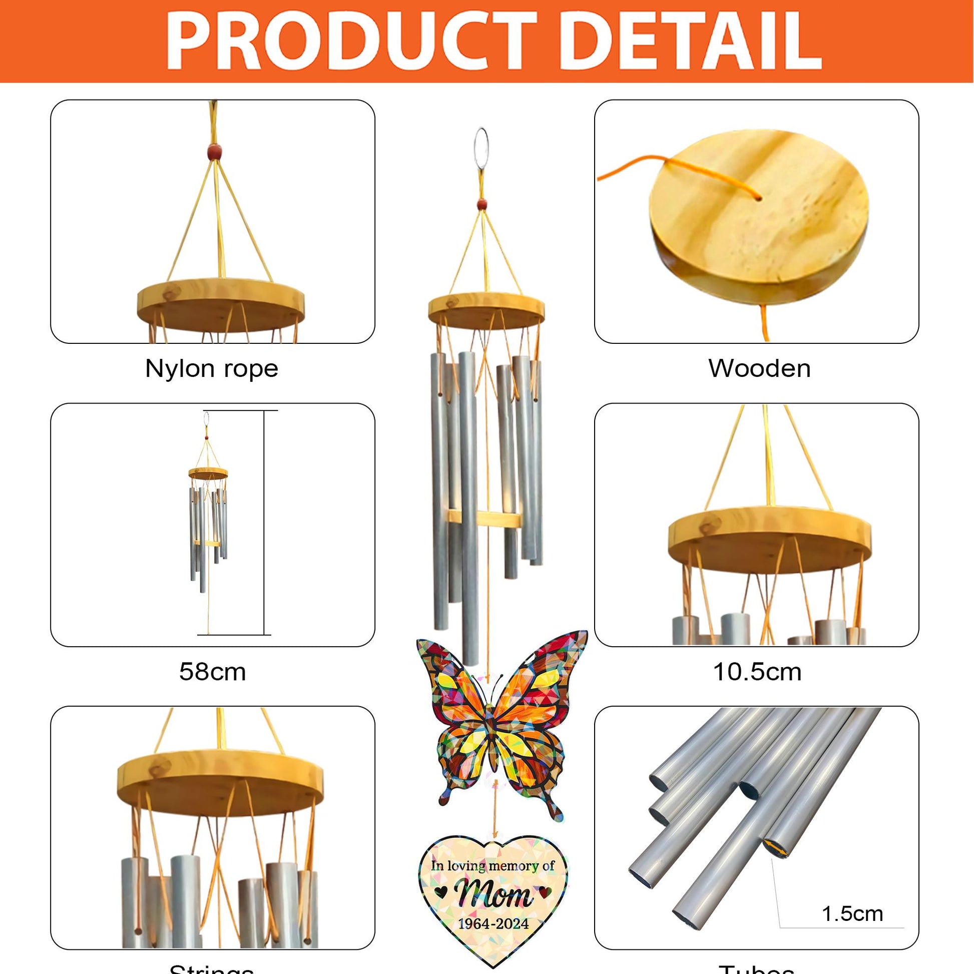 Memorial Butterfly Wind Chime: Custom Holographic Acrylic Charm