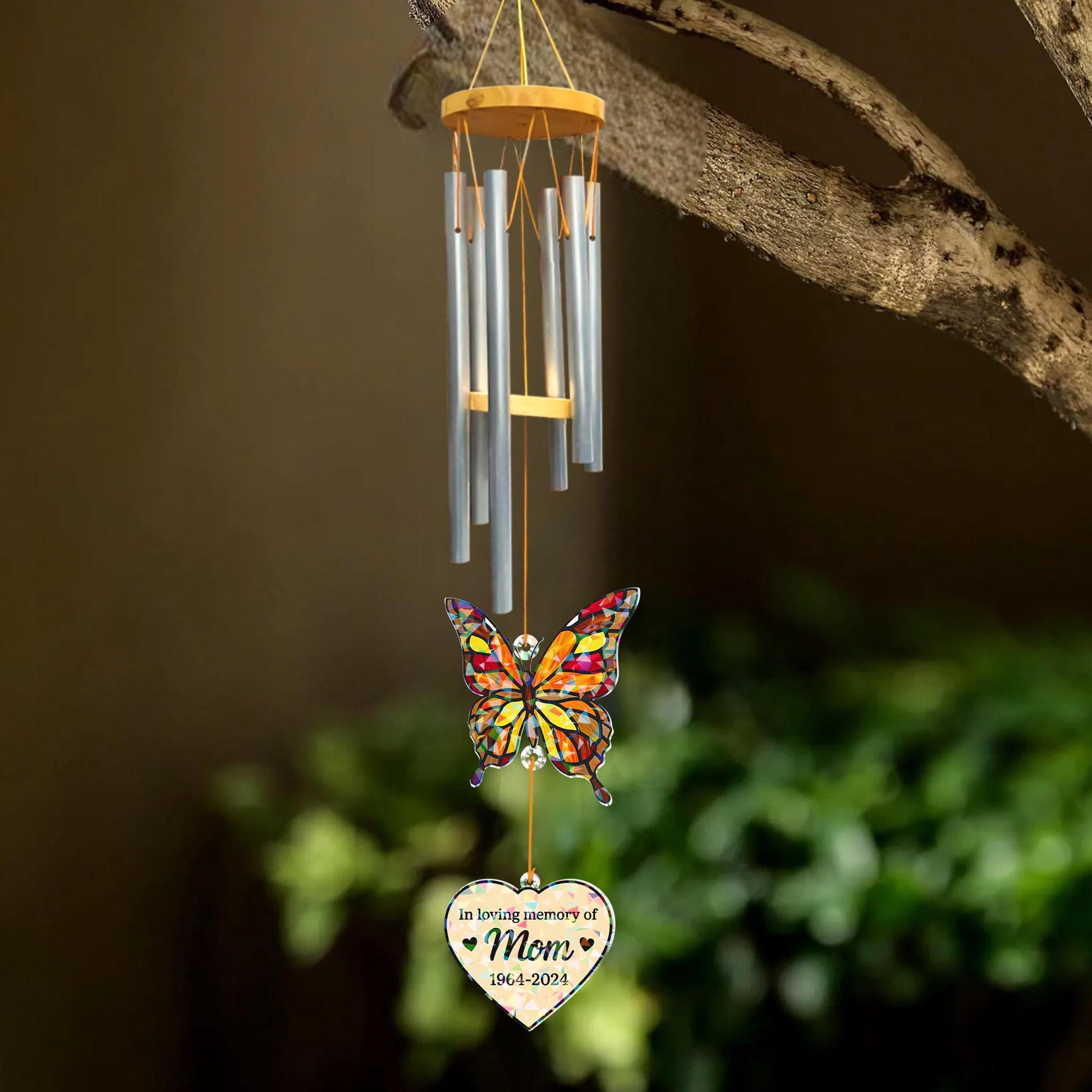 Memorial Butterfly Wind Chime: Custom Holographic Acrylic Charm