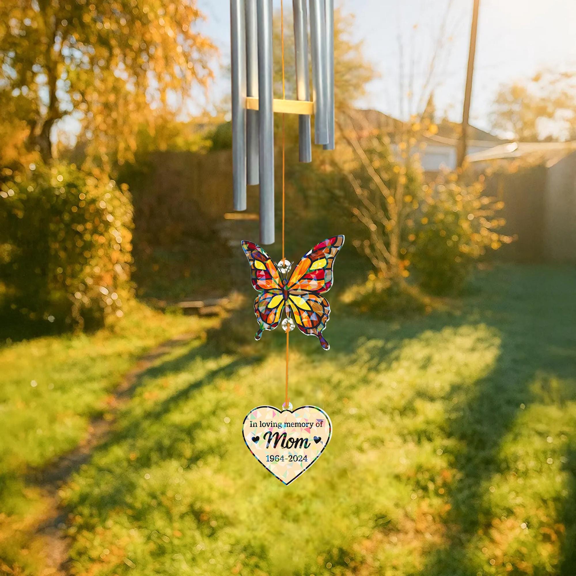 Memorial Butterfly Wind Chime: Custom Holographic Acrylic Charm