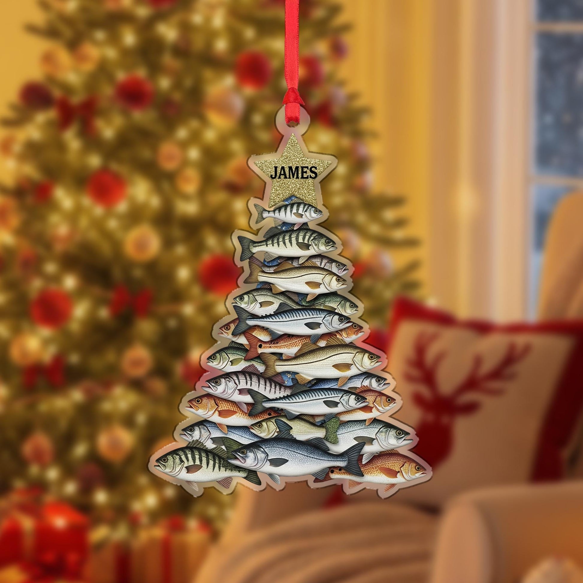 Fishing Christmas Ornament – Personalized Fish Tree Gift for Fishermen Holiday Keepsake