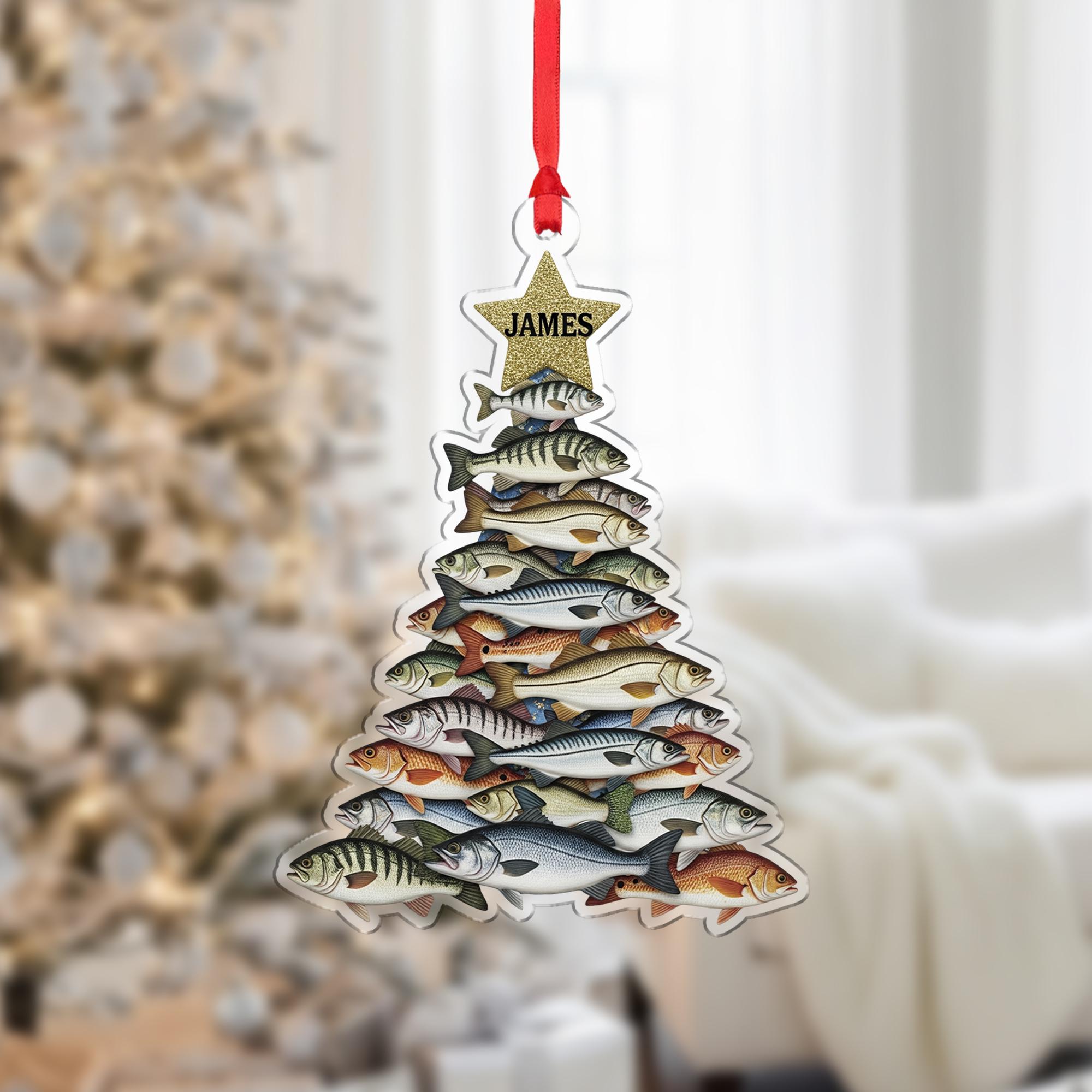 Fishing Christmas Ornament – Personalized Fish Tree Gift for Fishermen Holiday Keepsake