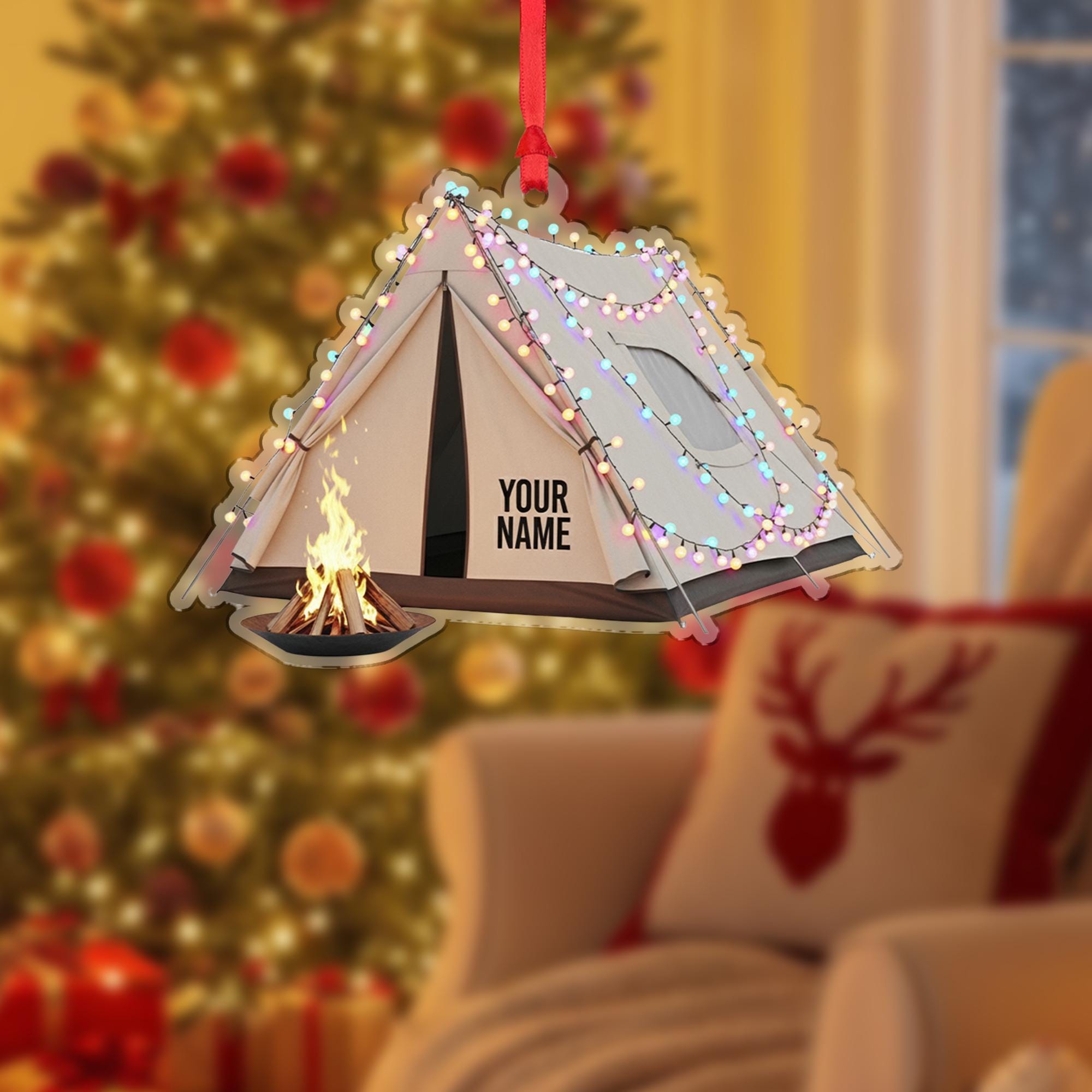 Tent Camping Ornament – Personalized Campfire Gift, Custom Outdoor Christmas Keepsake