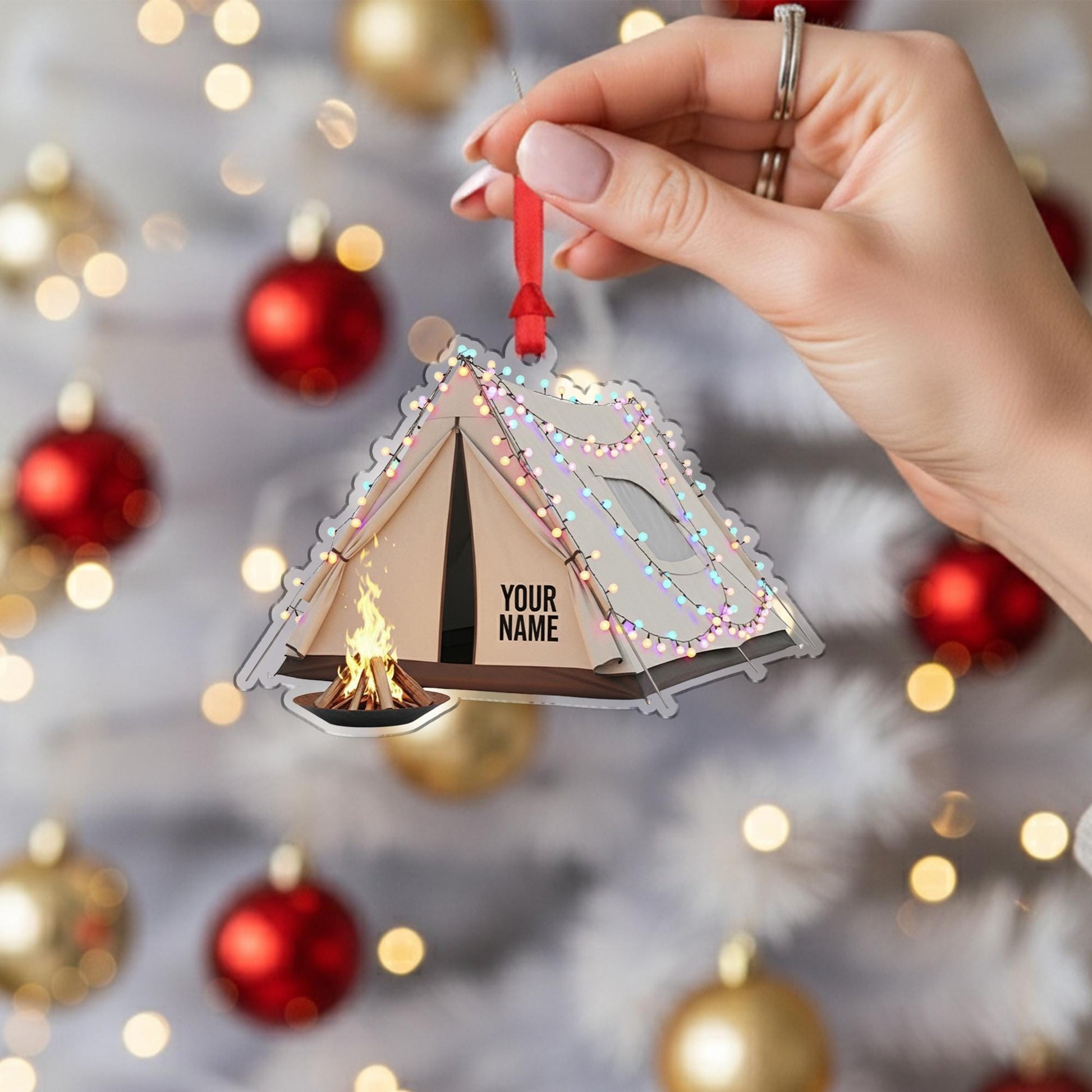 Tent Camping Ornament – Personalized Campfire Gift, Custom Outdoor Christmas Keepsake