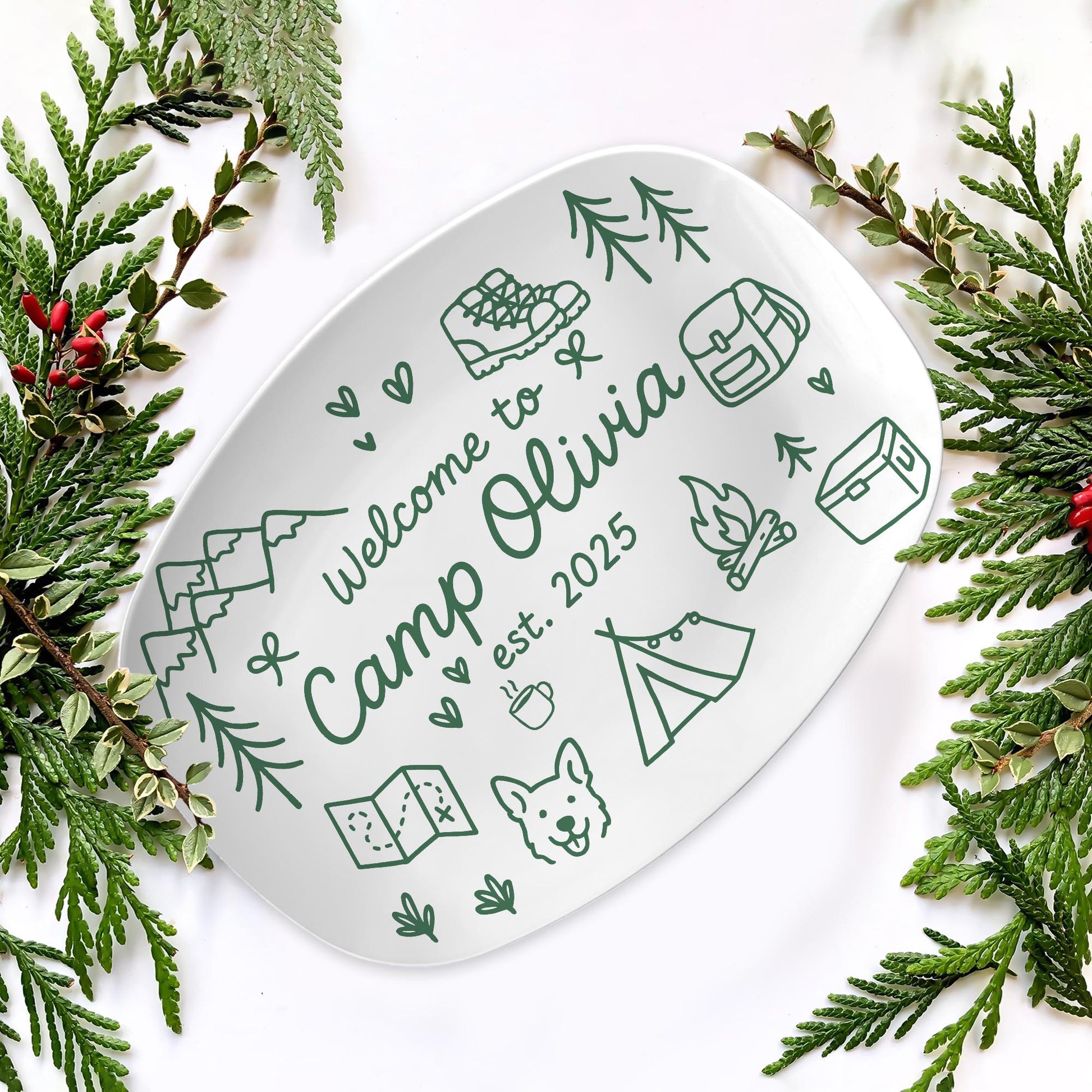 Personalized Camp Keepsake Platter – Custom Camping Gift, Outdoor Cabin Family Keepsake