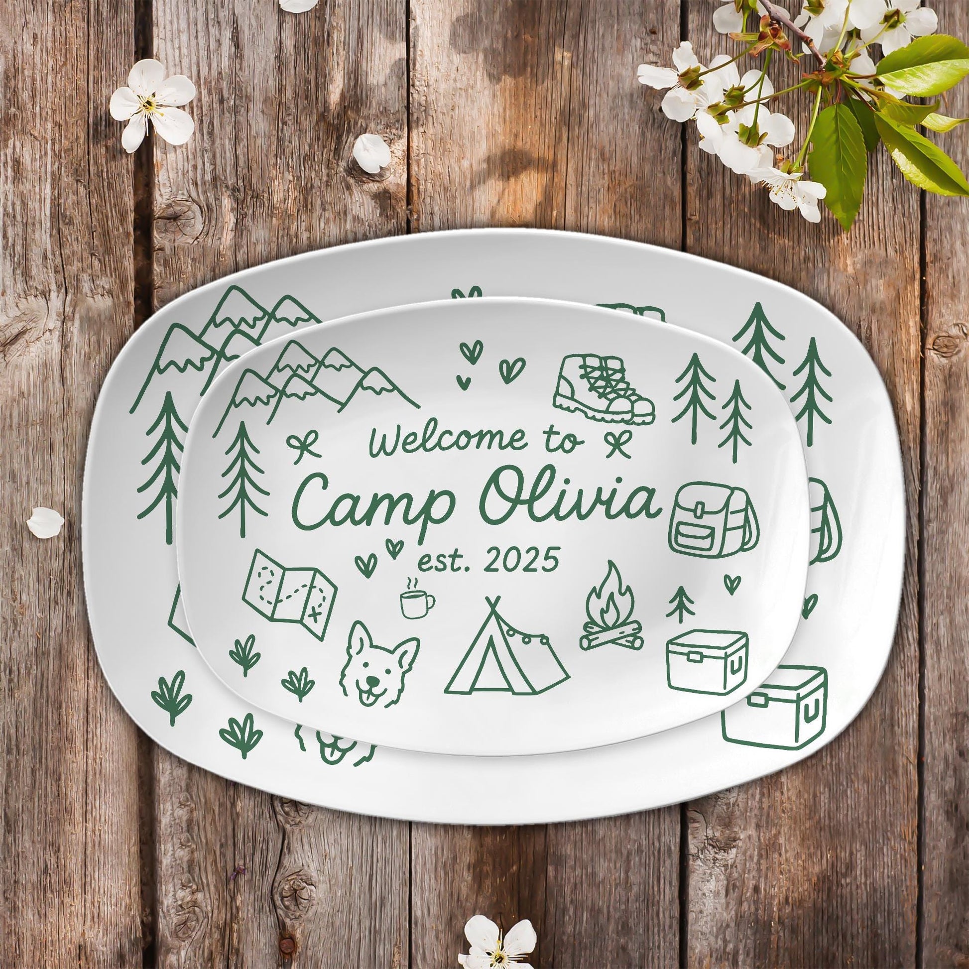 Personalized Camp Keepsake Platter – Custom Camping Gift, Outdoor Cabin Family Keepsake