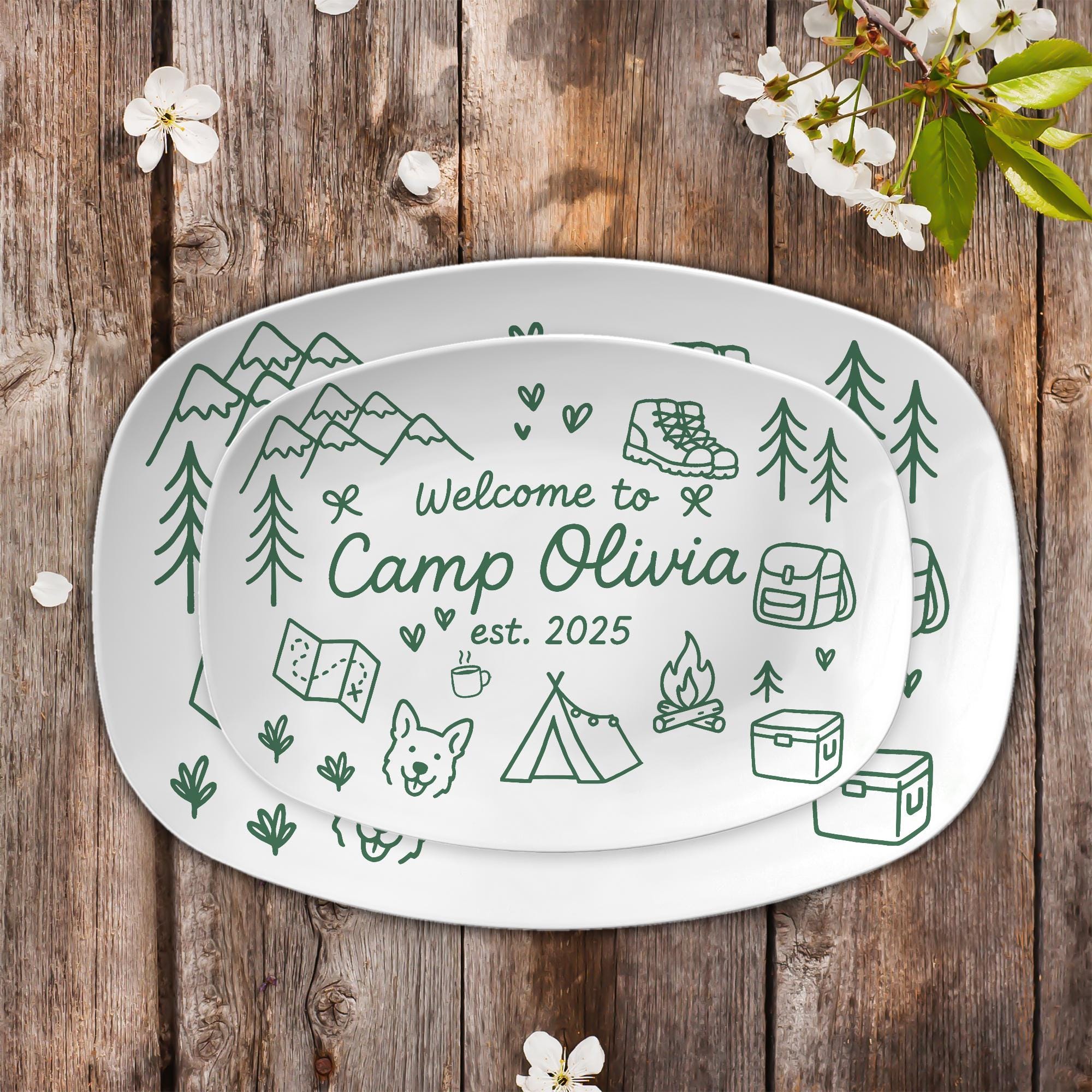 Personalized Camp Keepsake Platter – Custom Camping Gift, Outdoor Cabin Family Keepsake