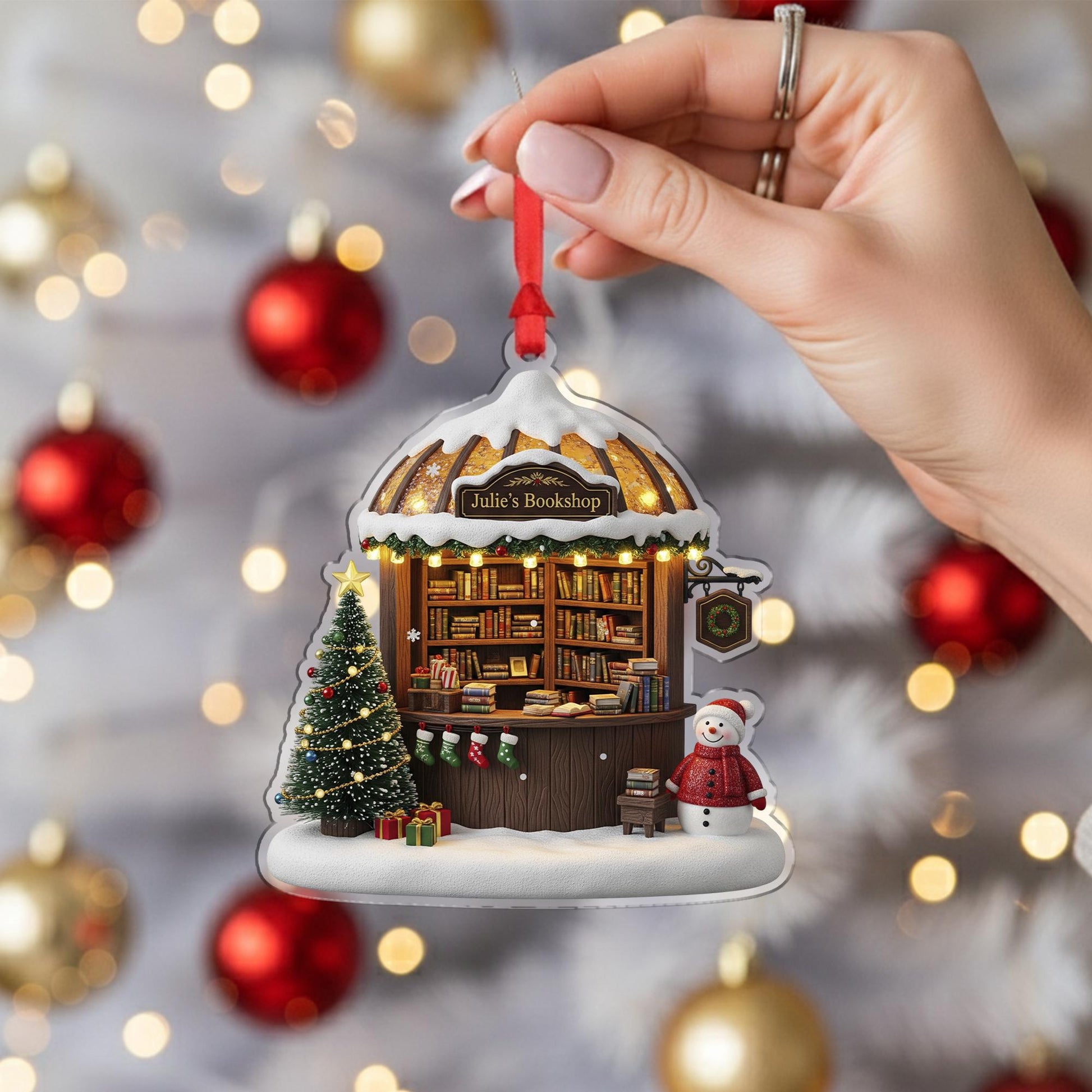 Bookshop Ornament – Personalized Bookstore Gift, Custom Christmas Librarian Keepsake