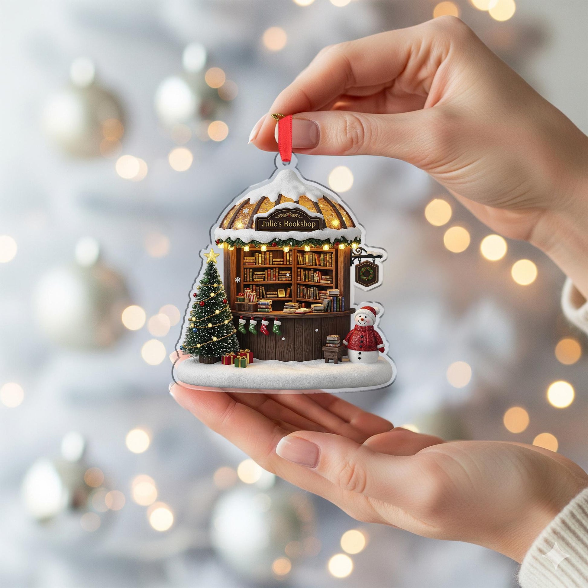 Bookshop Ornament – Personalized Bookstore Gift, Custom Christmas Librarian Keepsake