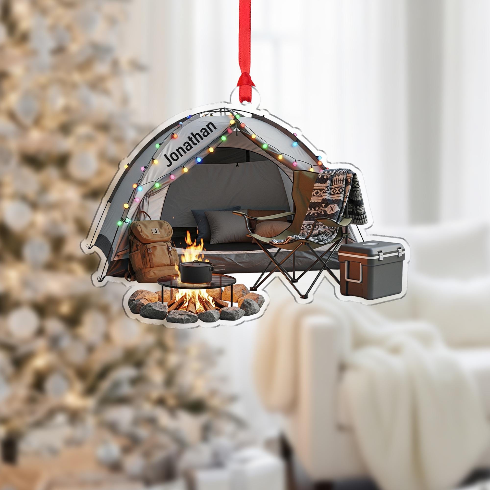 Camping Tent Ornament – Personalized Campfire Gift, Custom Outdoor Christmas Keepsake
