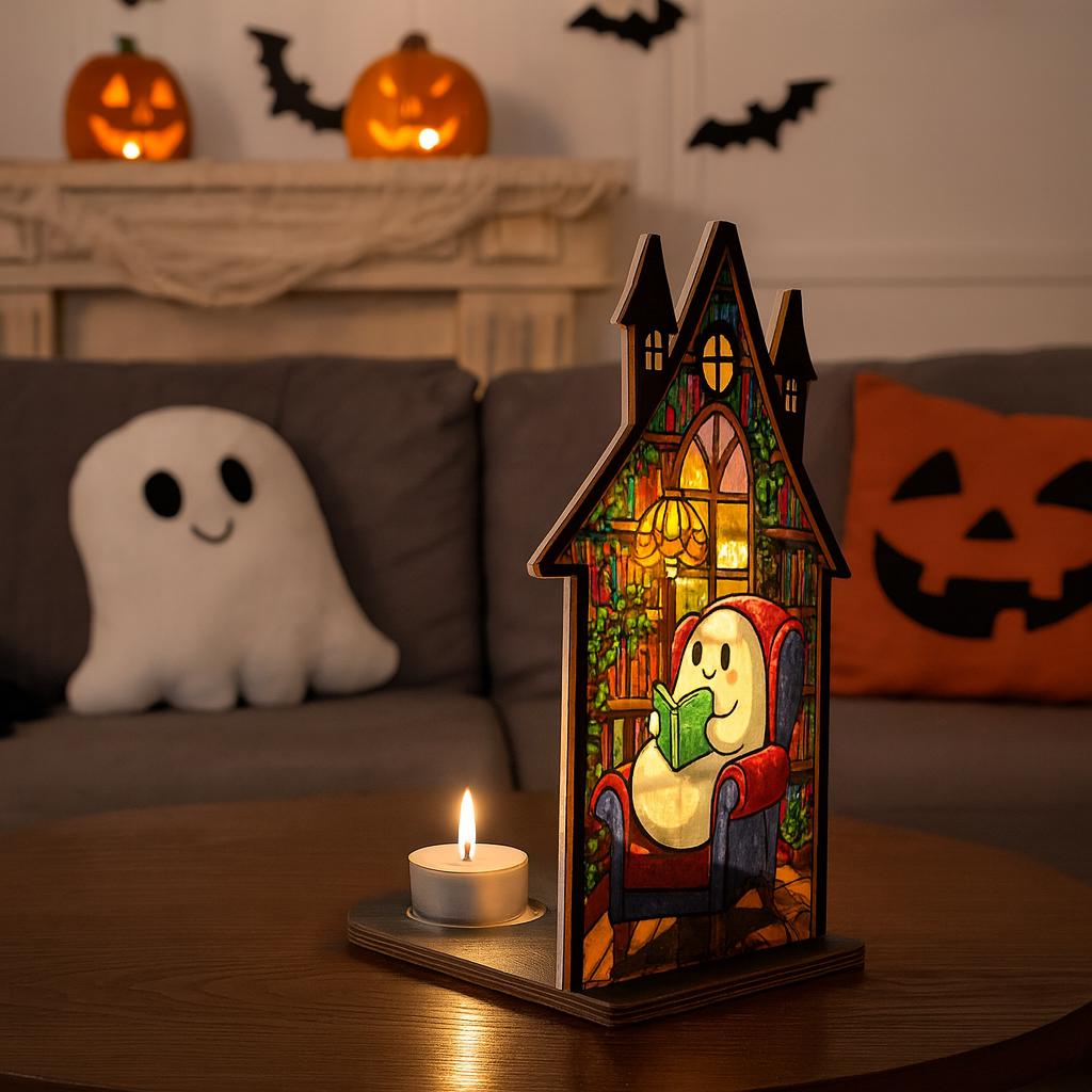 Halloween Ghost Suncatcher Candle Holder: Spooky Tea Light Decor