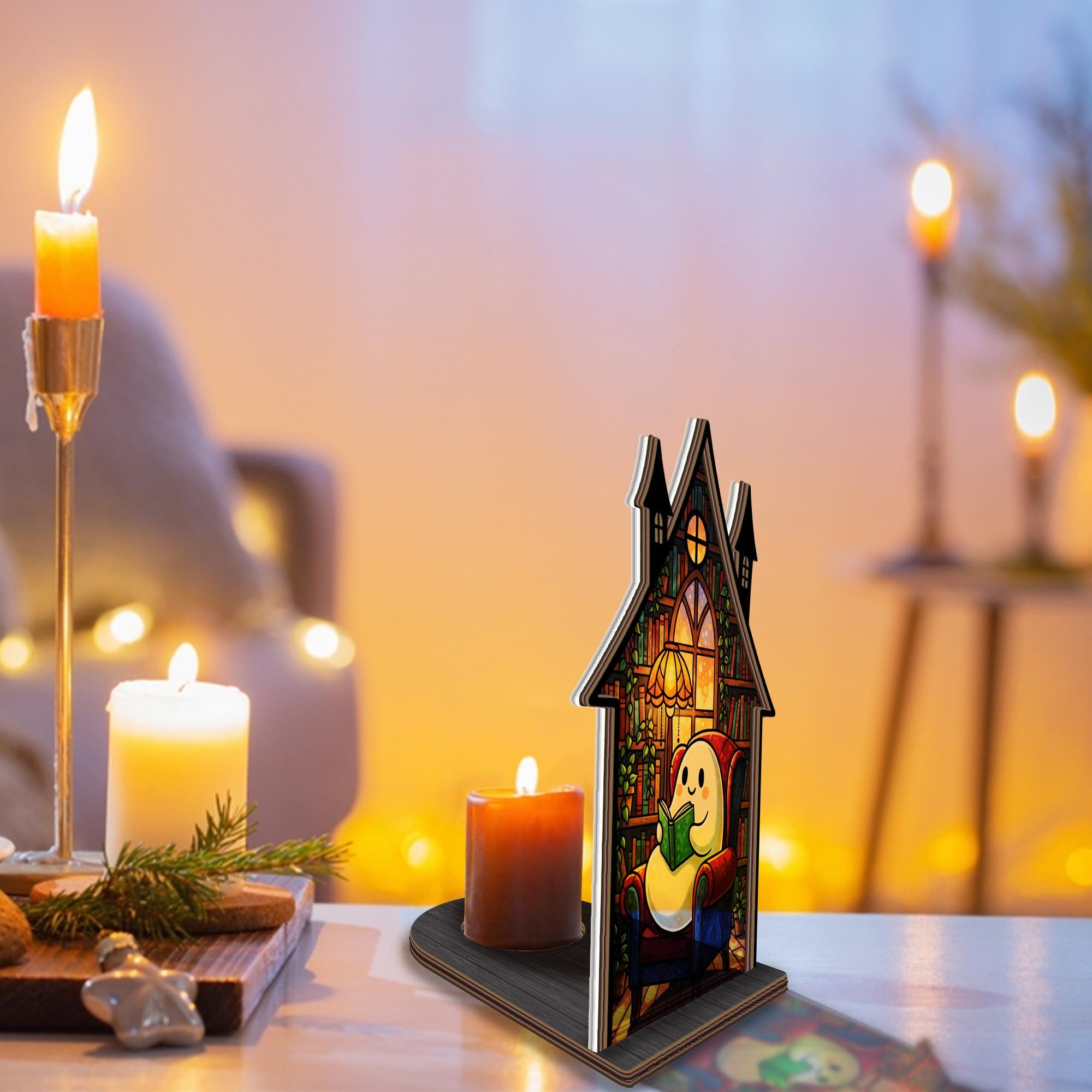 Halloween Ghost Suncatcher Candle Holder: Spooky Tea Light Decor