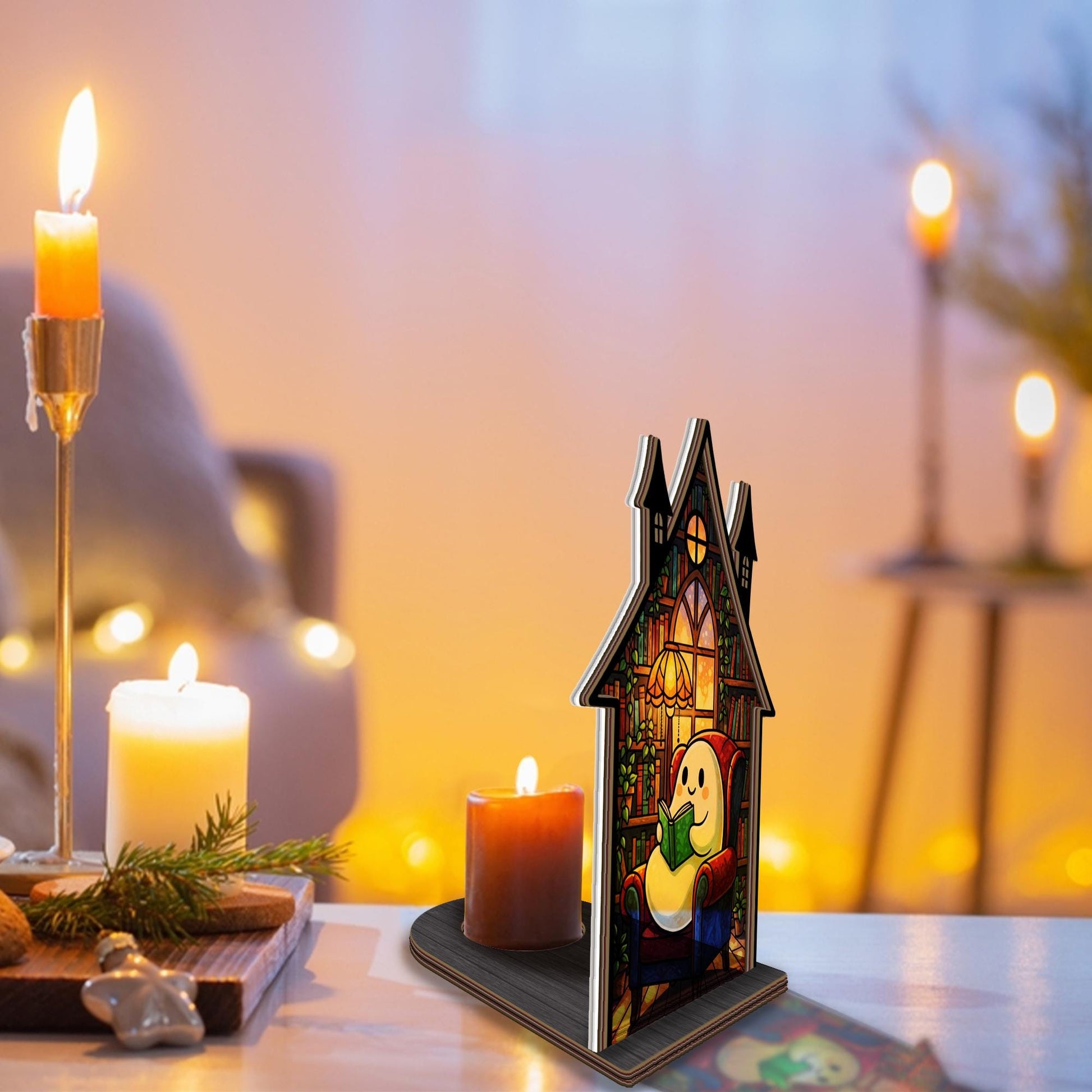 Halloween Ghost Suncatcher Candle Holder: Spooky Tea Light Decor