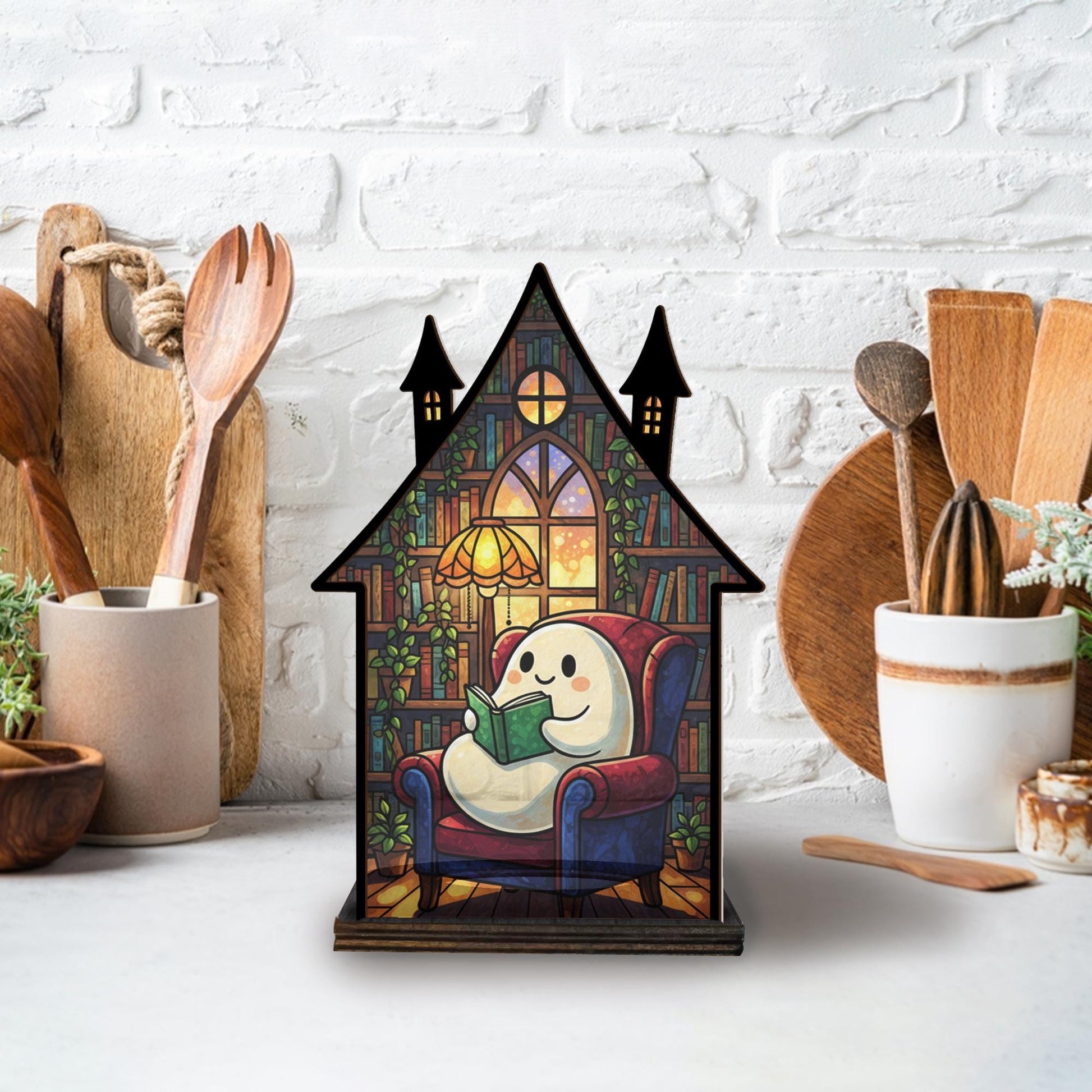 Halloween Ghost Suncatcher Candle Holder: Spooky Tea Light Decor