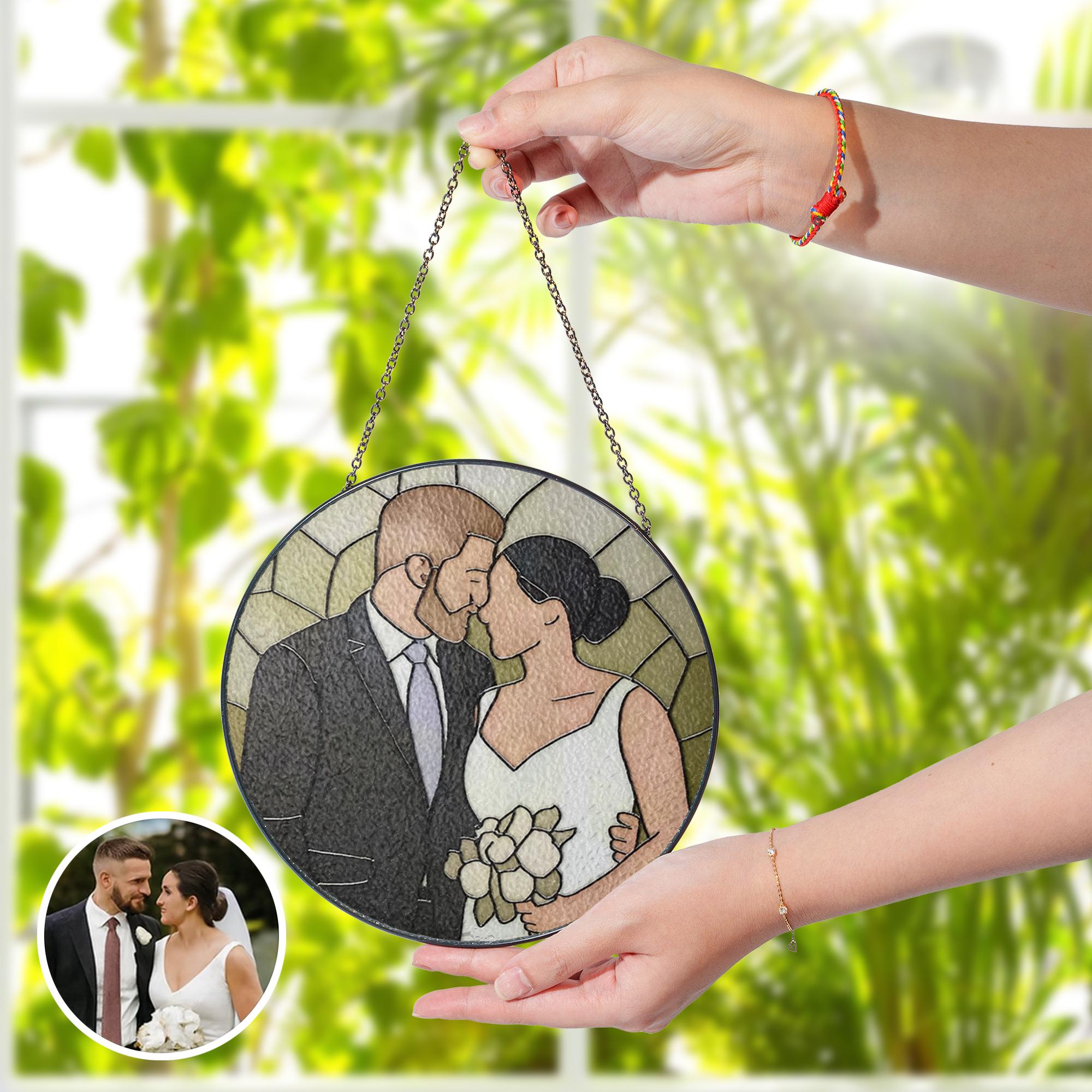 Custom Wedding Photo Suncatcher – Personalized Couple Gift – Unique Anniversary, Bride and Groom Keepsake