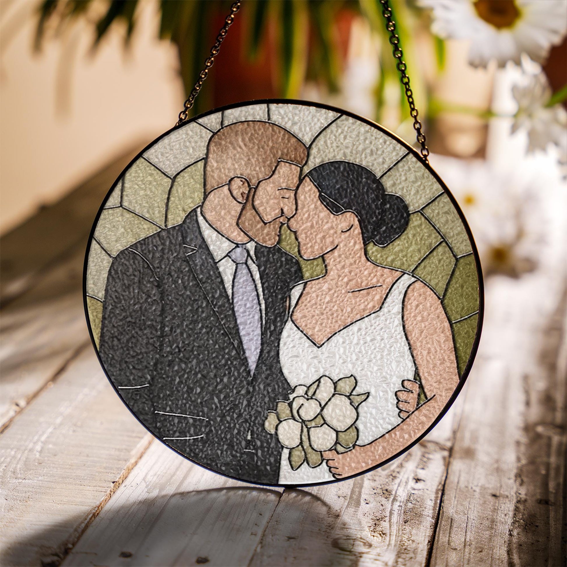 Custom Wedding Photo Suncatcher – Personalized Couple Gift – Unique Anniversary, Bride and Groom Keepsake