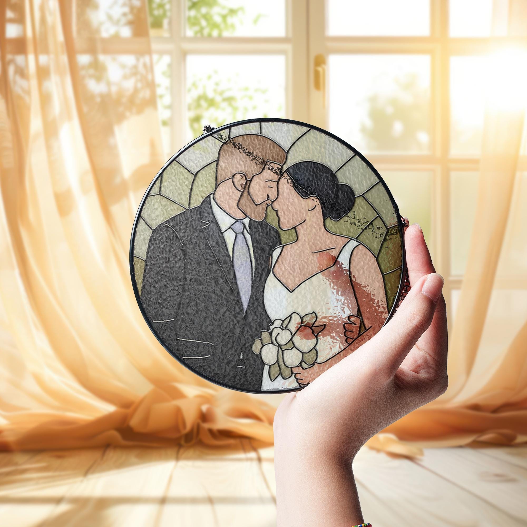 Custom Wedding Photo Suncatcher – Personalized Couple Gift – Unique Anniversary, Bride and Groom Keepsake