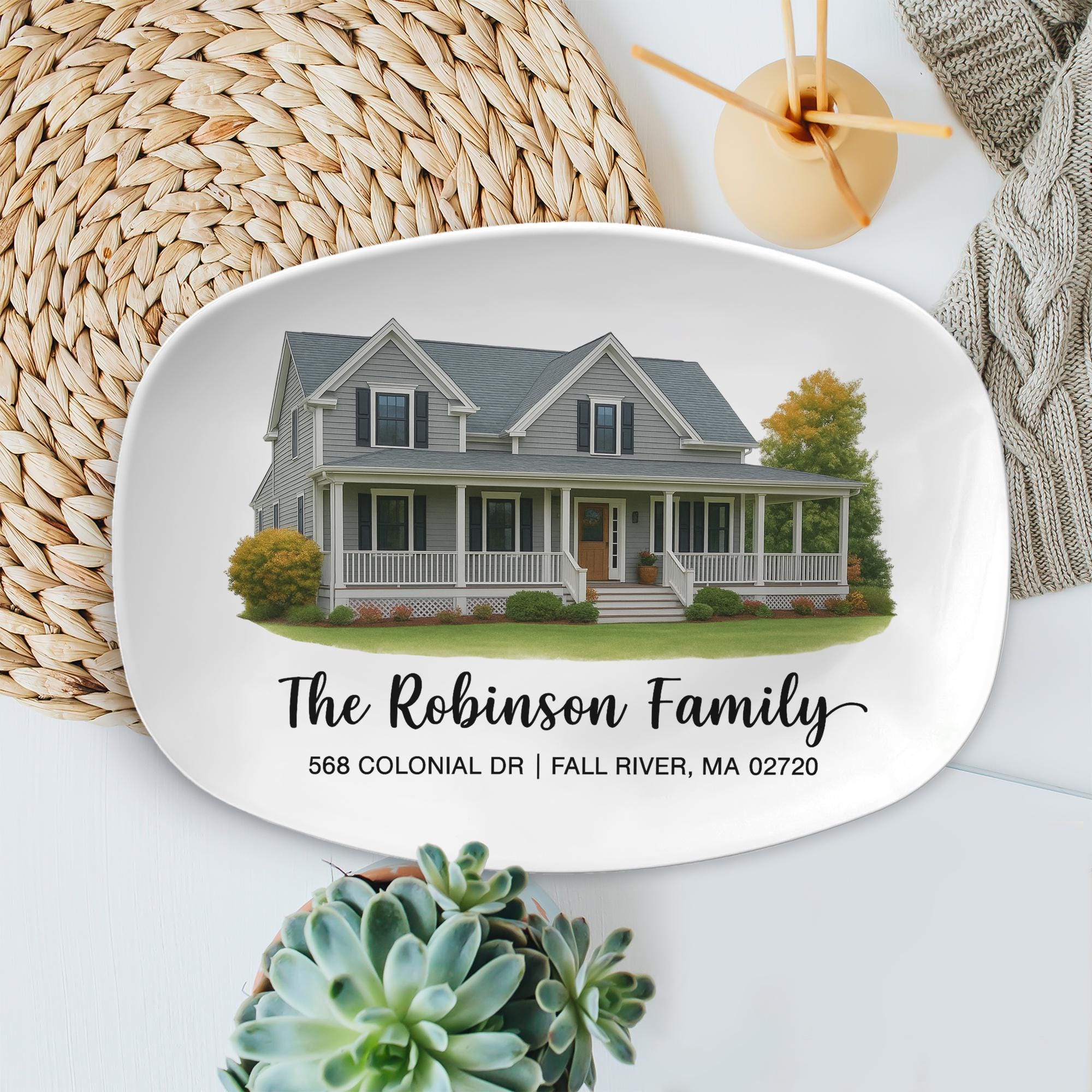 Custom House Portrait Platter: Personalized Family Name Plate