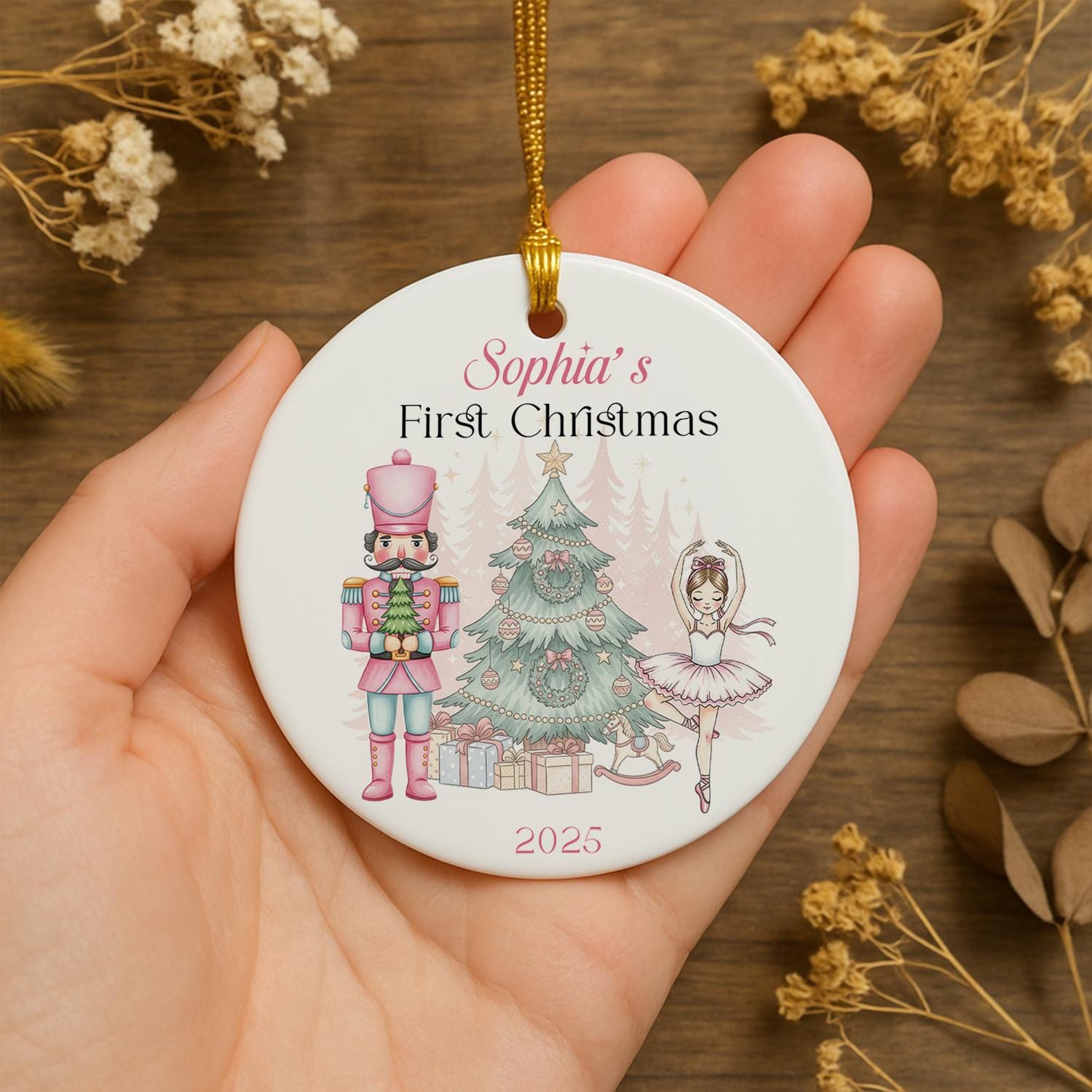 Personalized Baby's First Christmas Ornament: Ceramic Nutcracker Ballerina Keepsake