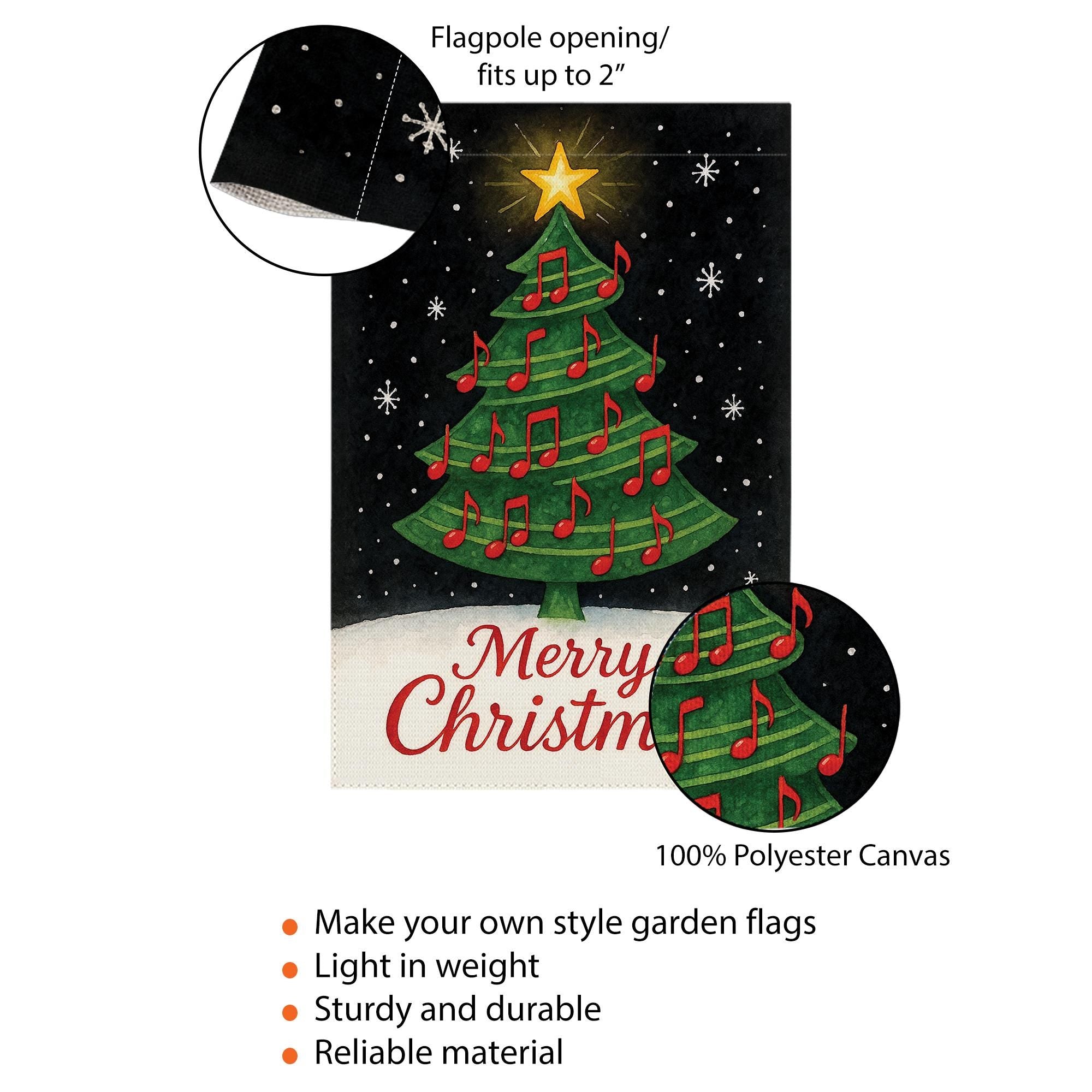 Musical Christmas Tree Garden Flag: Double-Sided Polyester