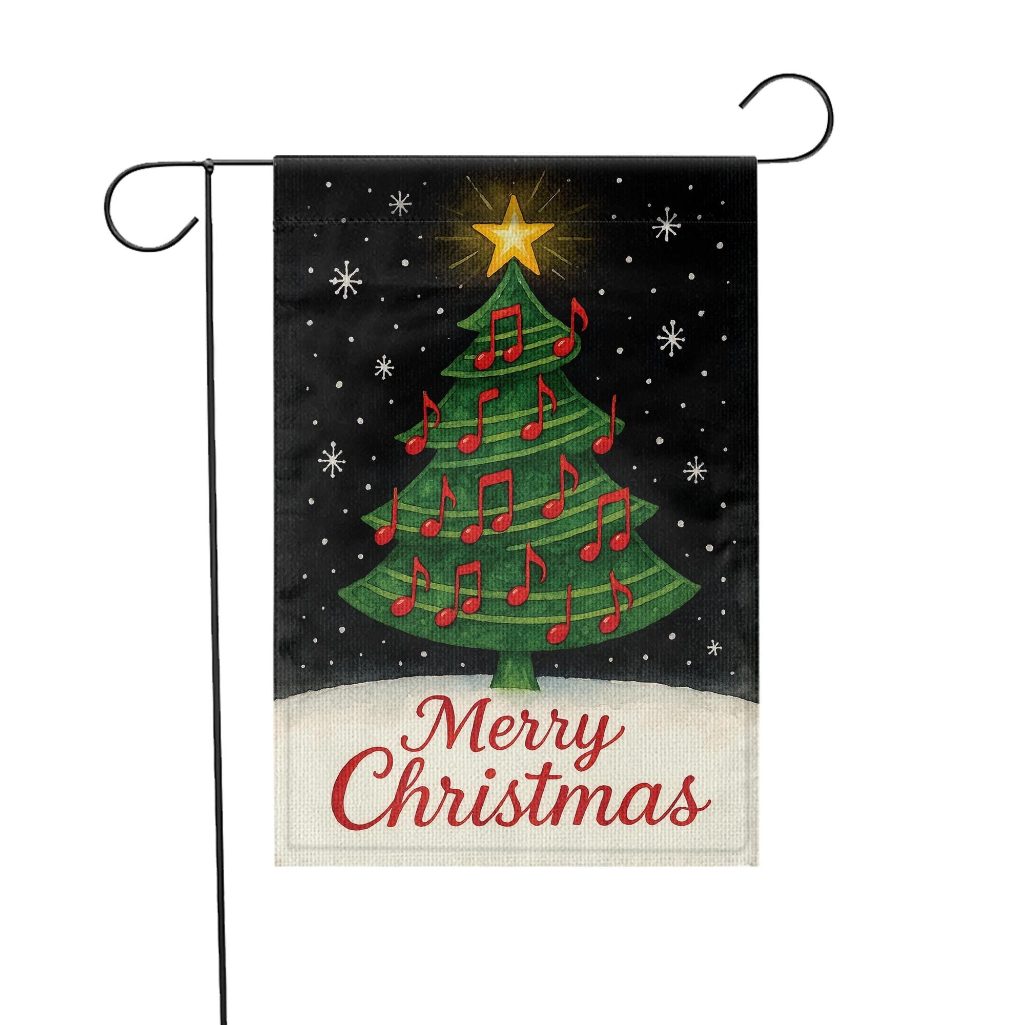 Musical Christmas Tree Garden Flag: Double-Sided Polyester