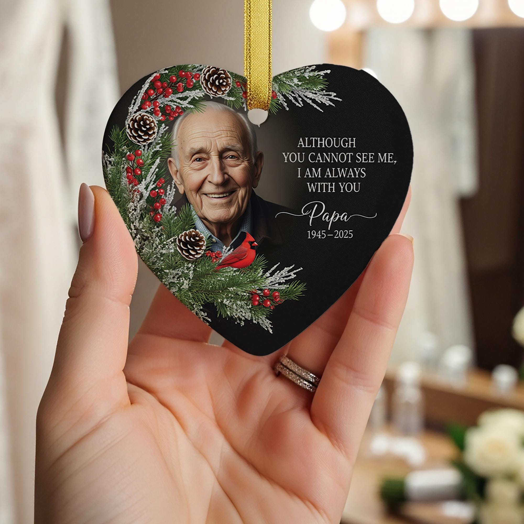 Personalized Memorial Photo Ornament: Heart Ceramic Remembrance Keepsake