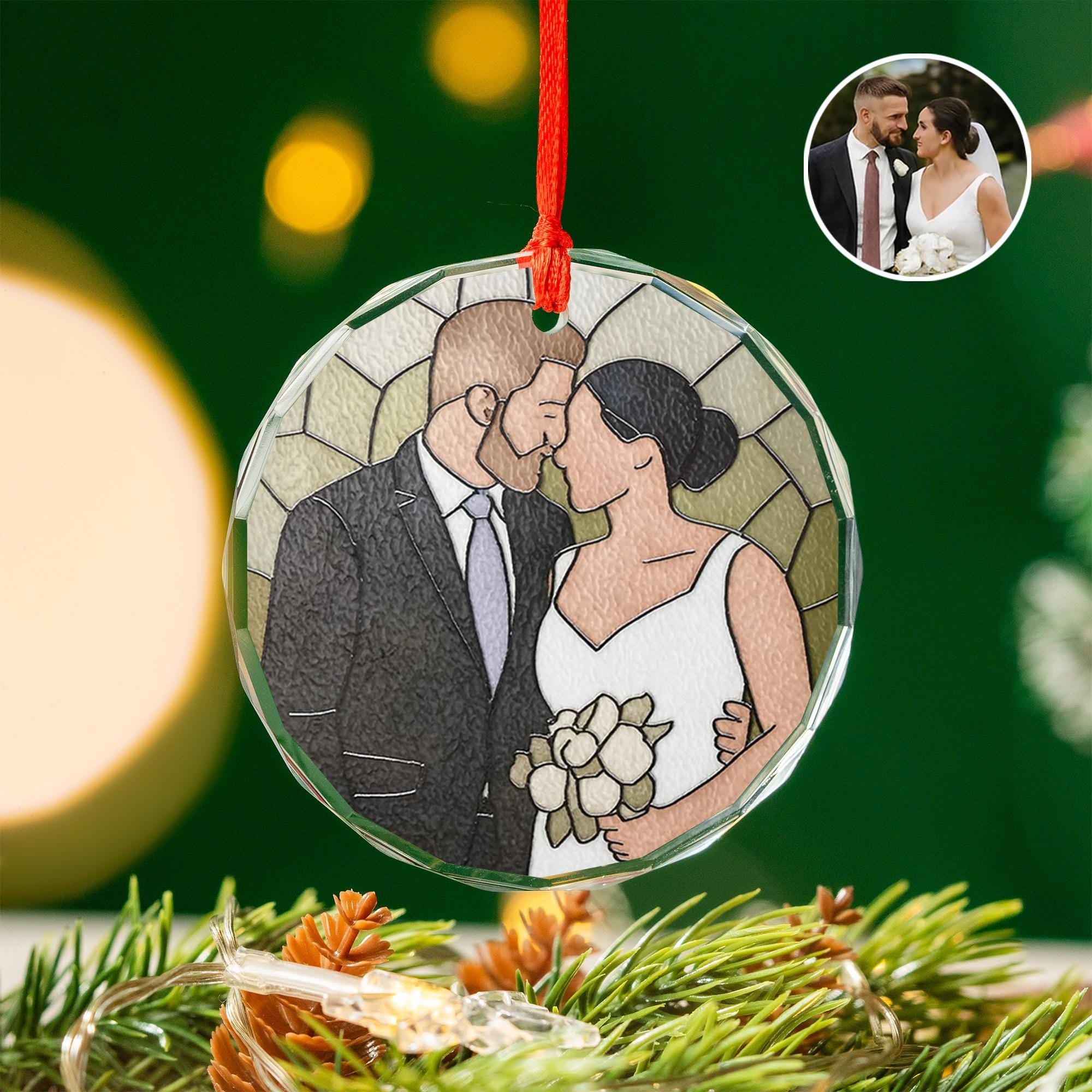 Personalized Wedding Photo Glass Ornament: Newlywed Christmas Keepsake