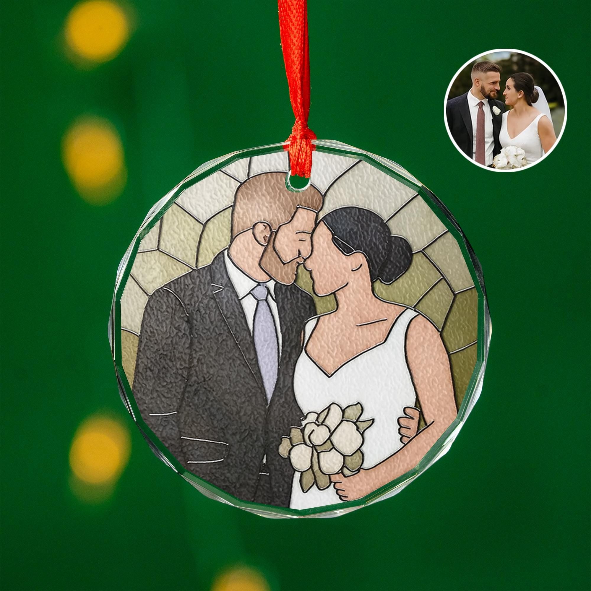 Personalized Wedding Photo Glass Ornament: Newlywed Christmas Keepsake