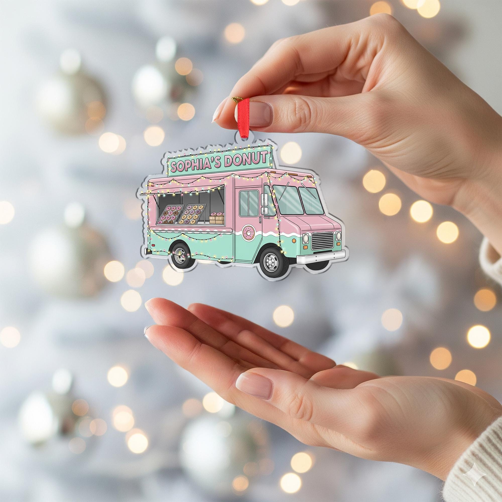 Personalized Donut Truck Christmas Ornament: Custom Bakery Gift