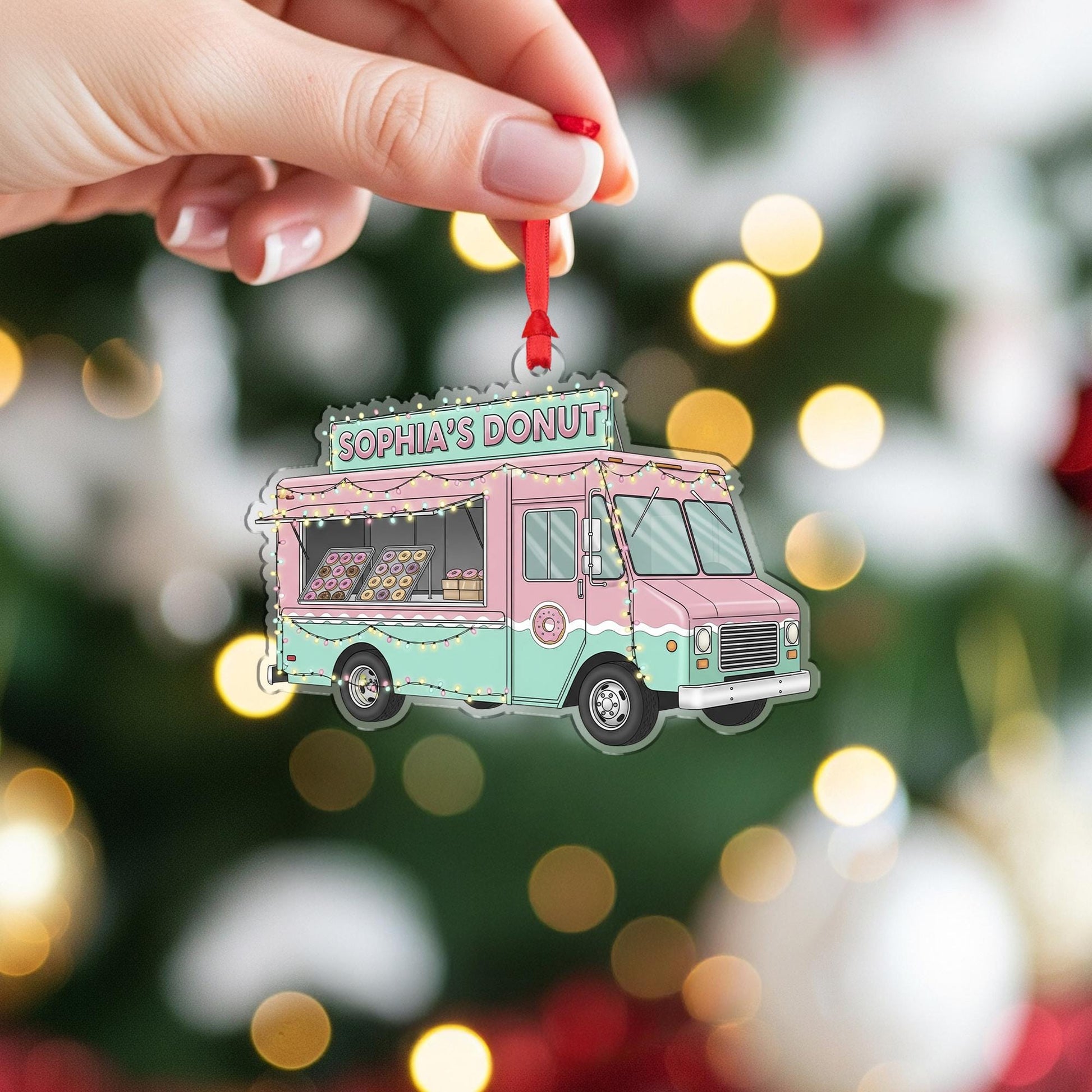 Personalized Donut Truck Christmas Ornament: Custom Bakery Gift