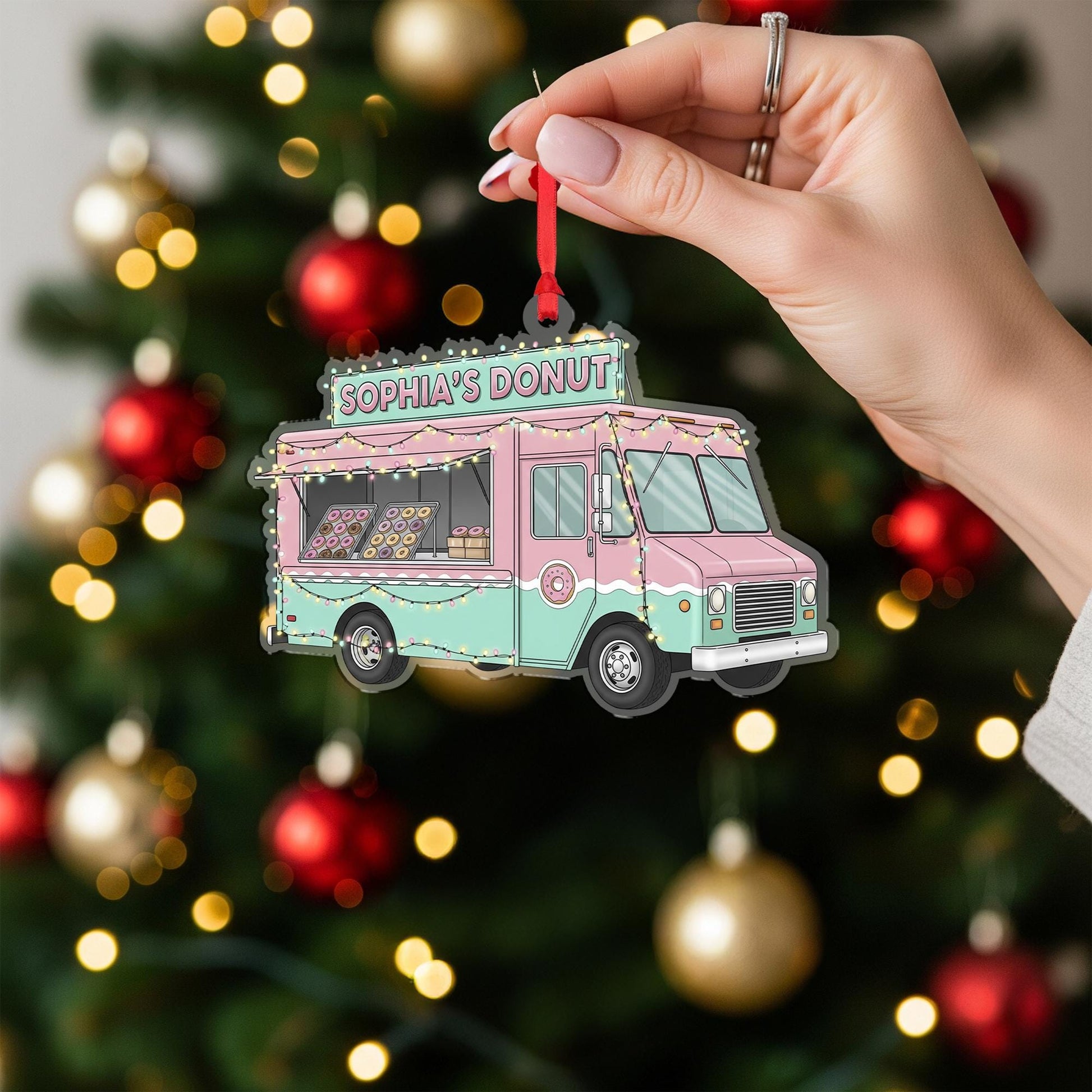 Personalized Donut Truck Christmas Ornament: Custom Bakery Gift