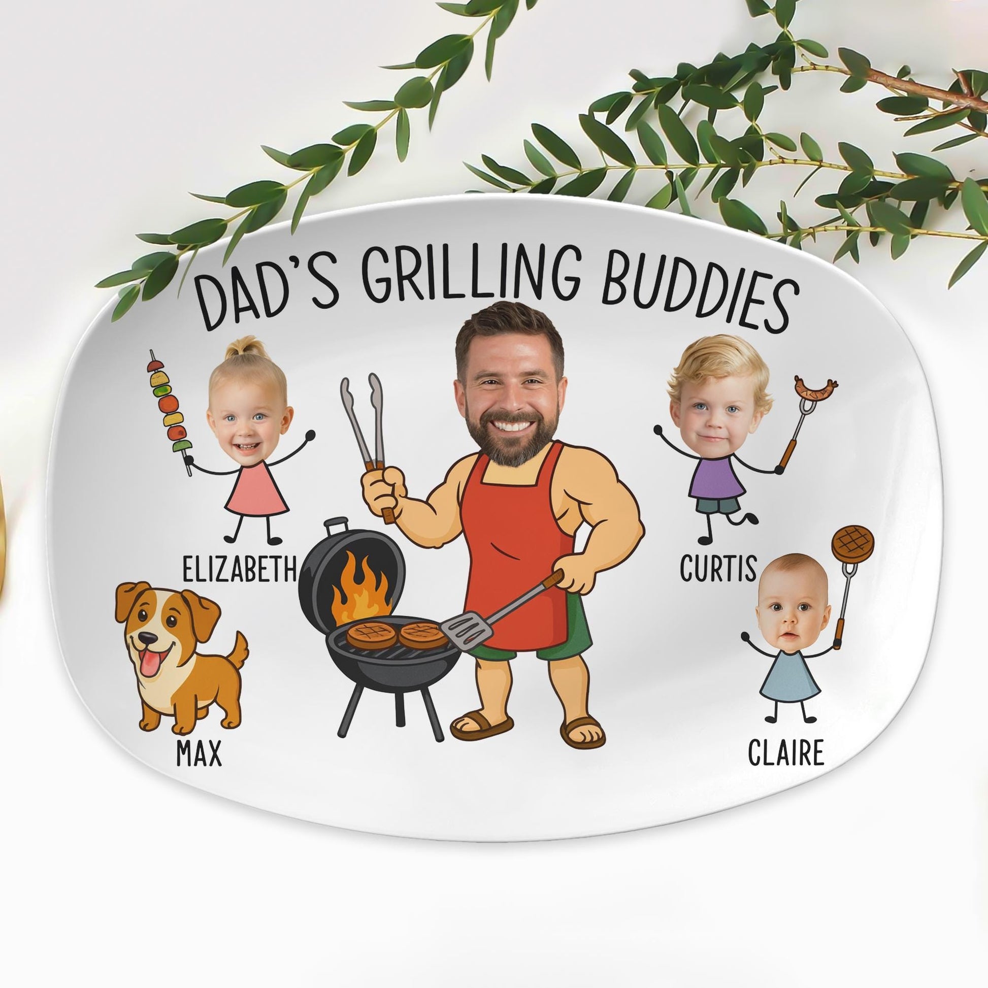 Personalized Dad's Grilling Platter with Kids and Pets - Funny Family Decor