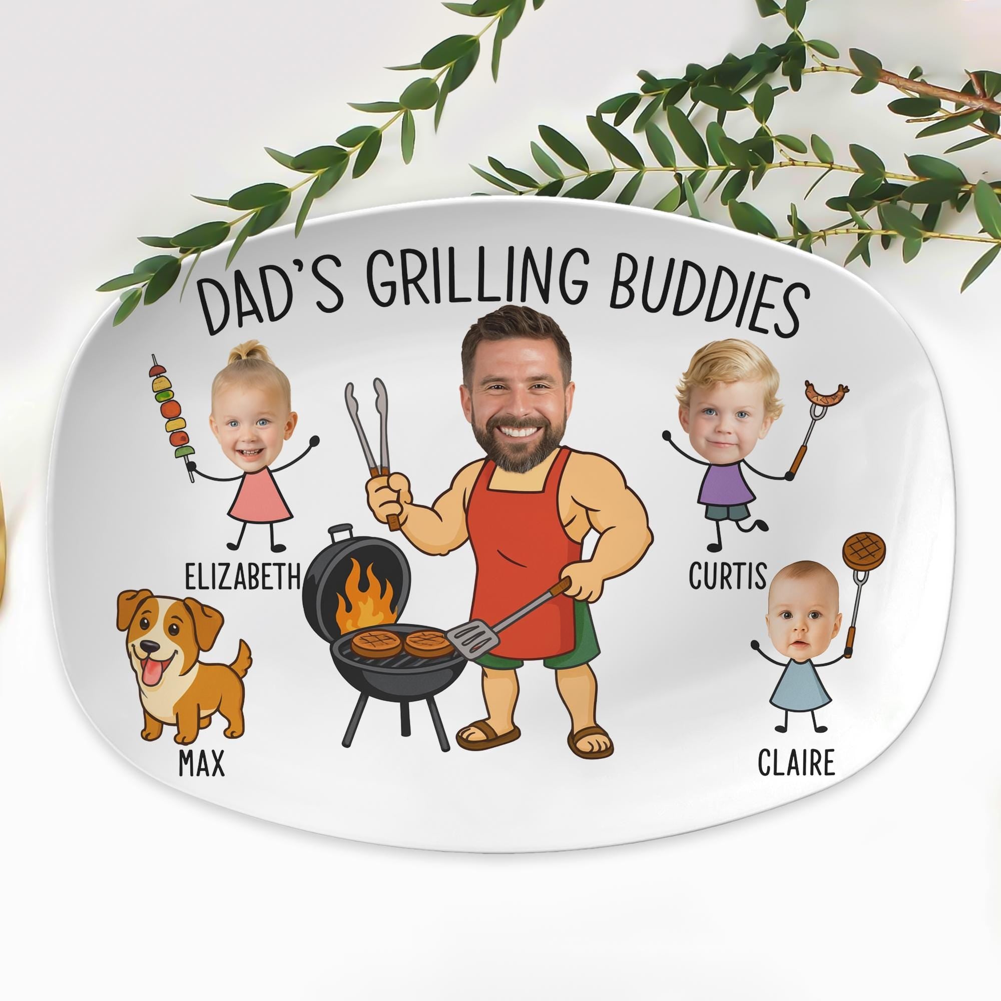 Personalized Dad's Grilling Platter with Kids and Pets - Funny Family Decor