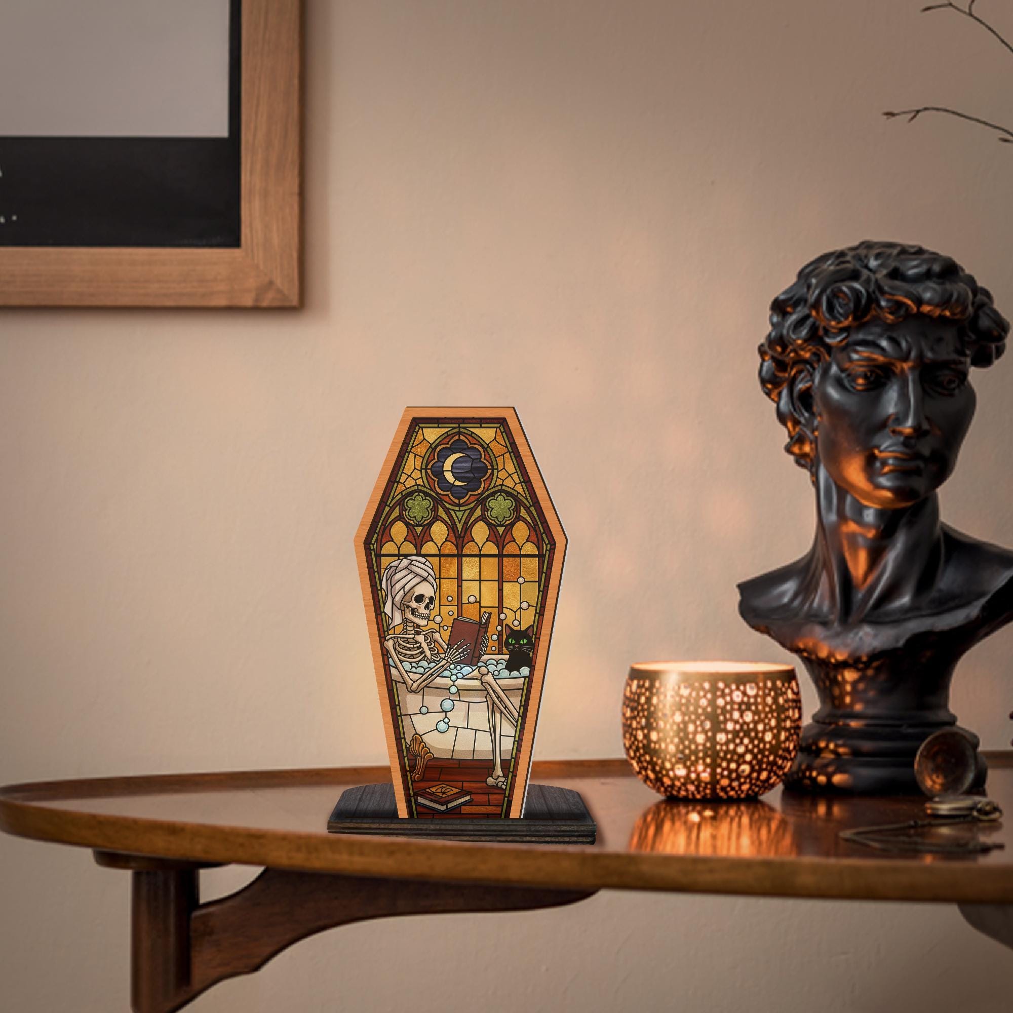 Skeleton Coffin Candle Holder: Gothic Halloween Decor