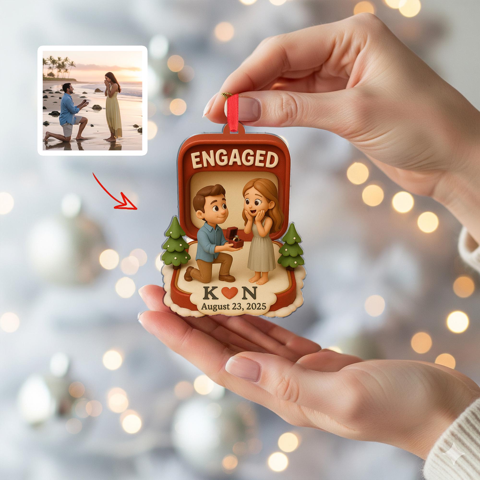 Personalized Engagement Ornament • Custom Proposal Ornament with Couple Illustration • Engaged Christmas Keepsake Gift 2025