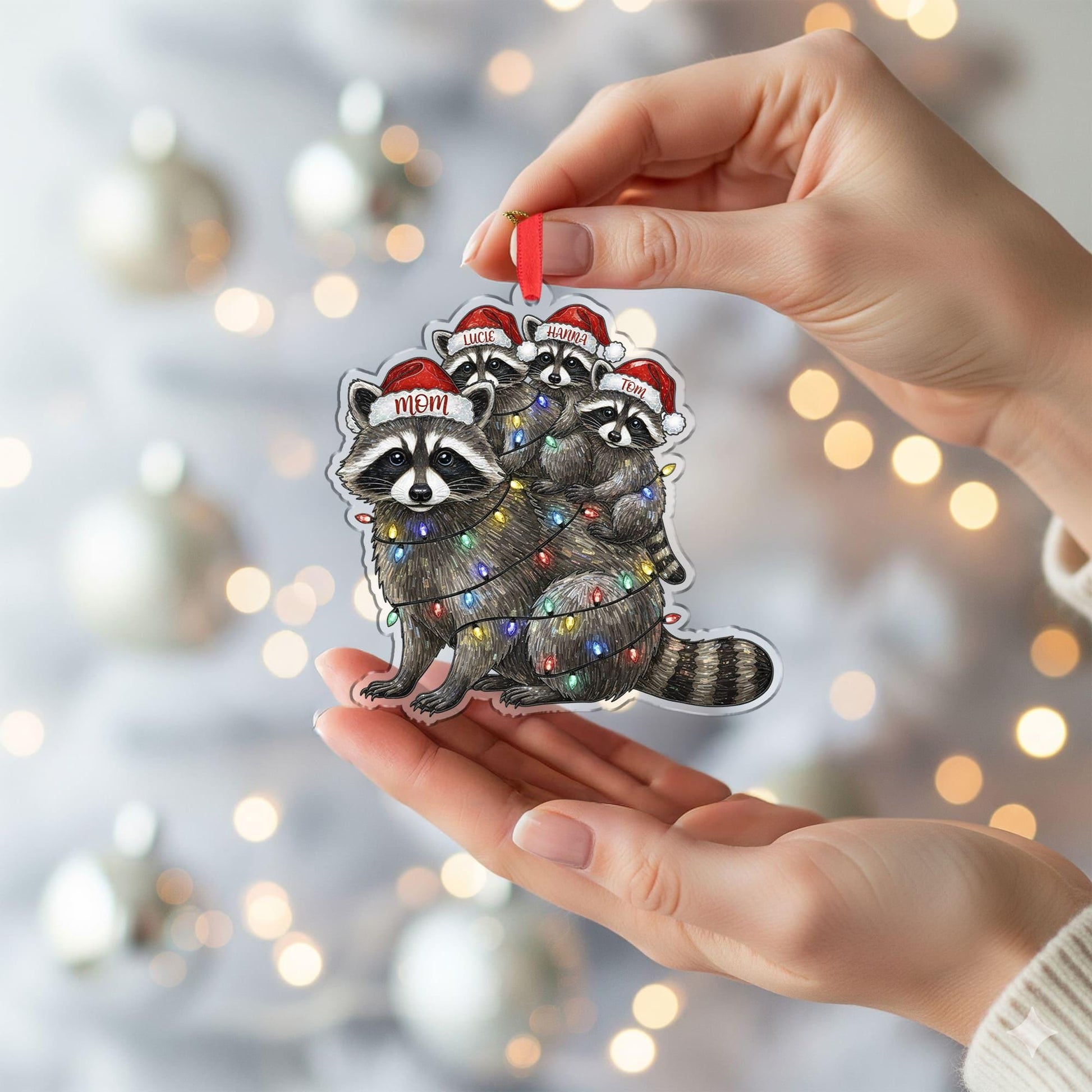 Personalized Raccoon Family Ornament: Rustic Christmas Tree Decor