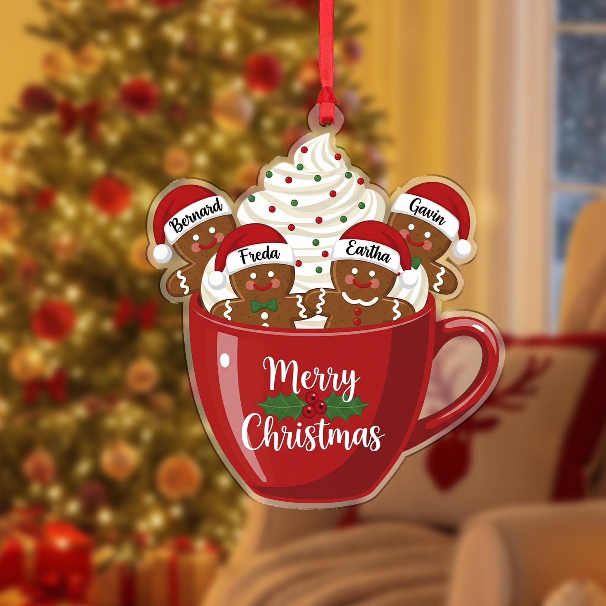 Personalized Gingerbread Family Ornament: Custom Cup Christmas Ornament