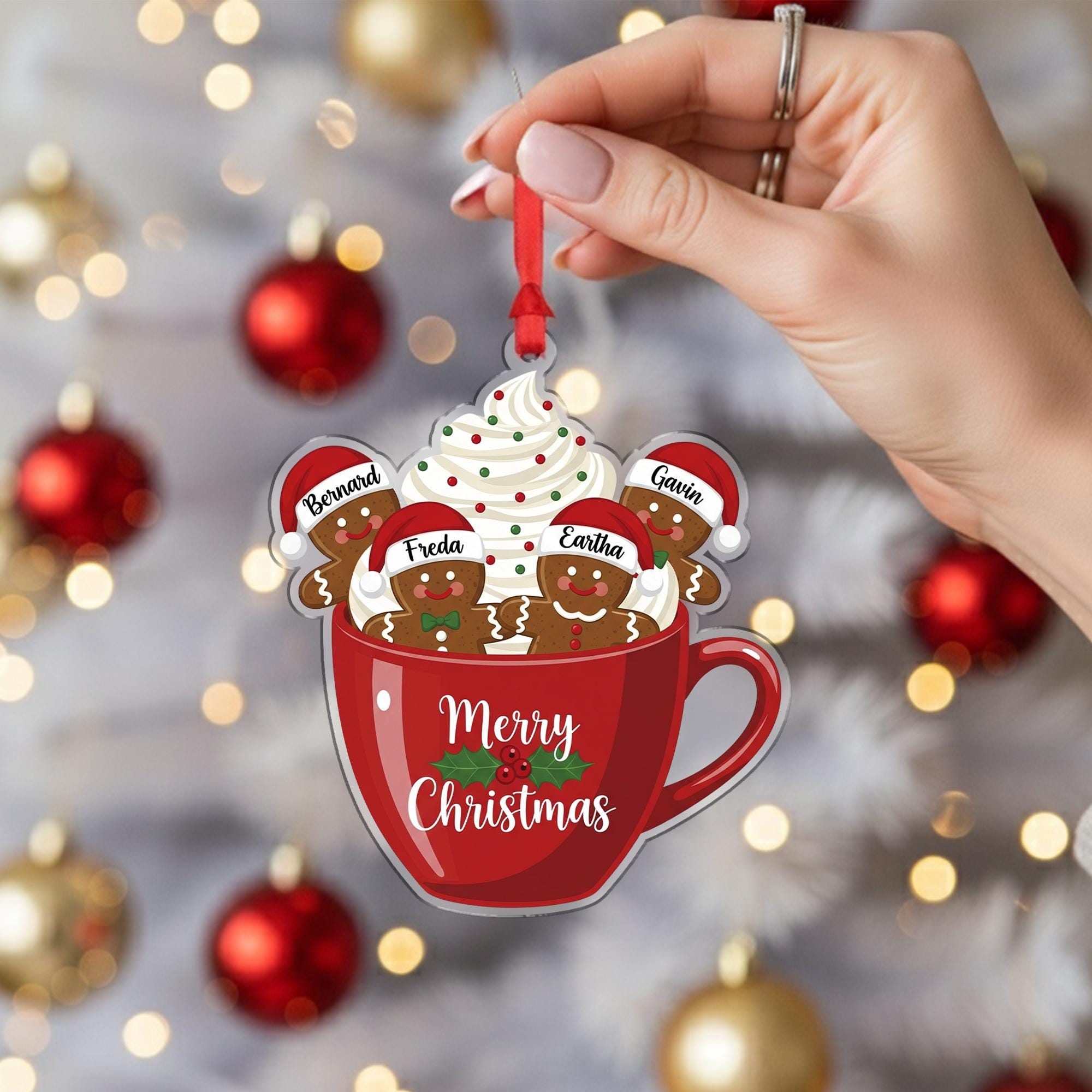 Personalized Gingerbread Family Ornament: Custom Cup Christmas Ornament