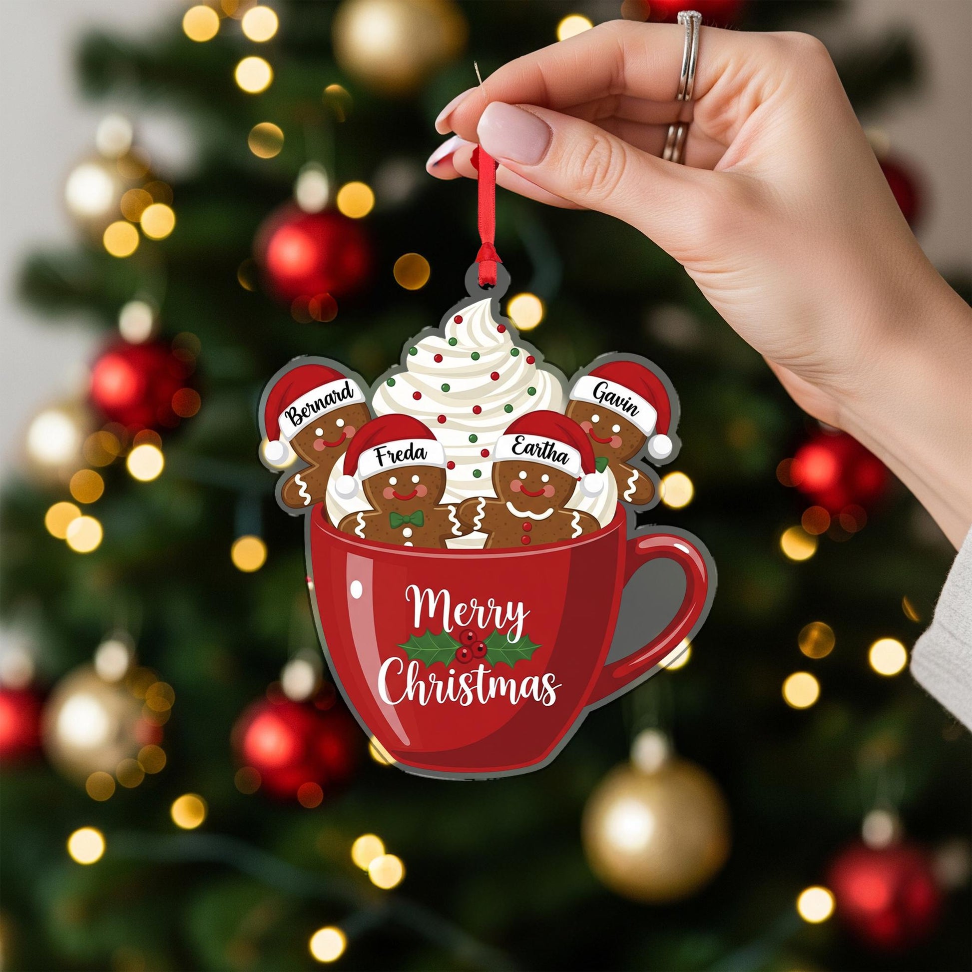 Personalized Gingerbread Family Ornament: Custom Cup Christmas Ornament