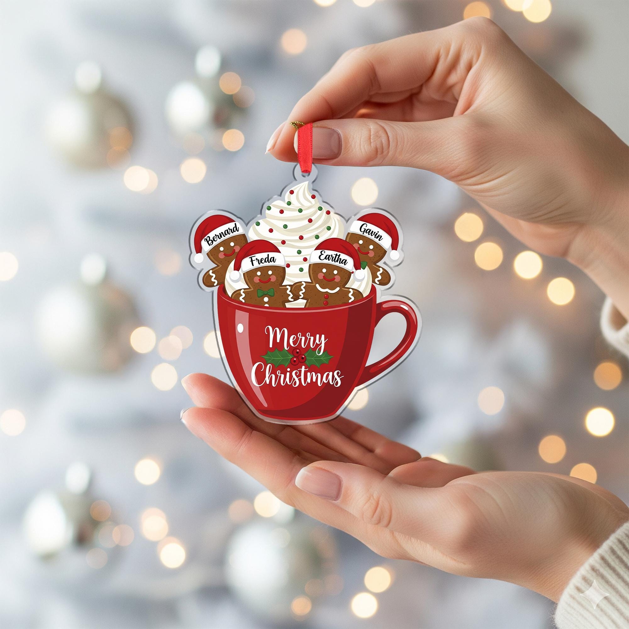 Personalized Gingerbread Family Ornament: Custom Cup Christmas Ornament