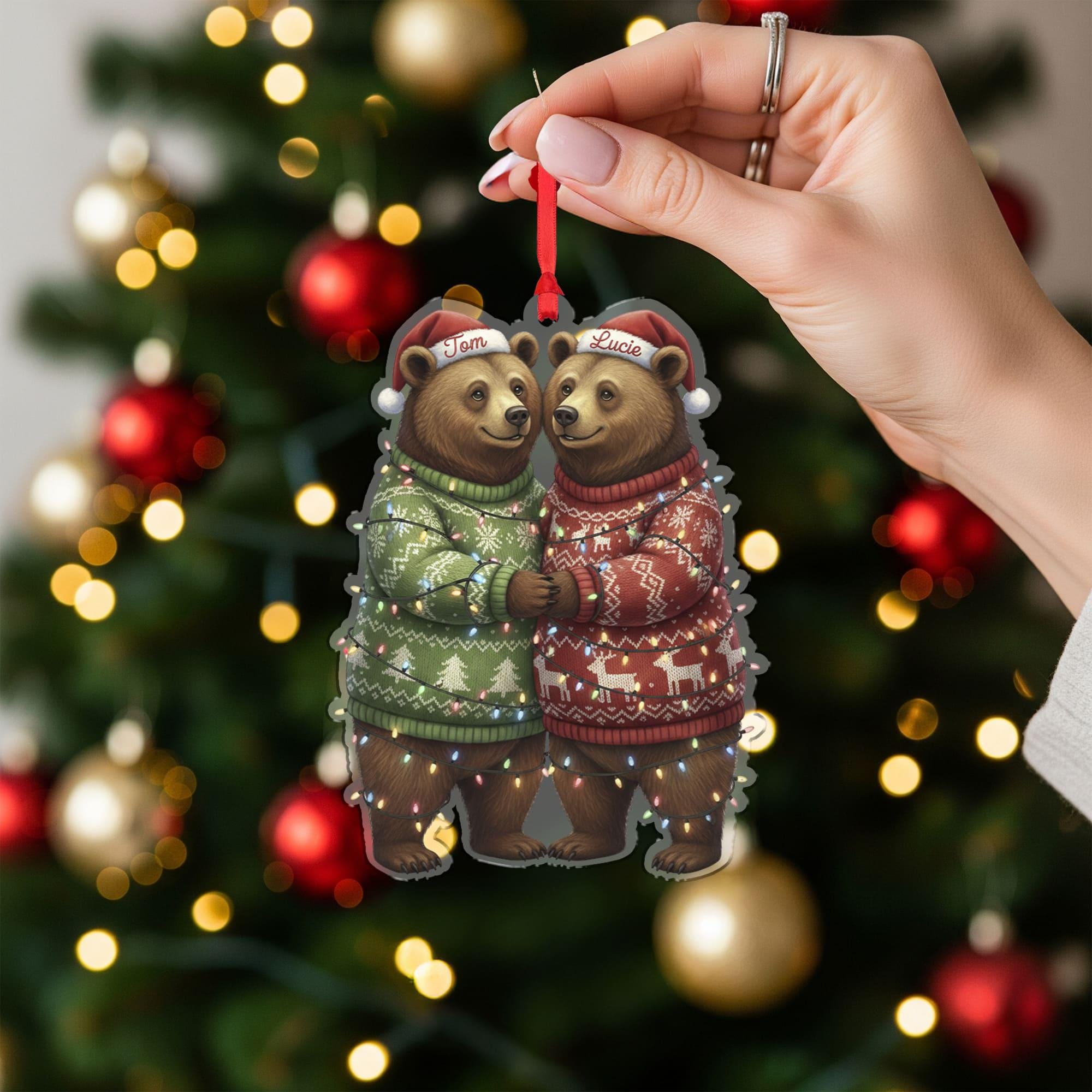 Personalized Bear Couple Ornament: Rustic Christmas Decor