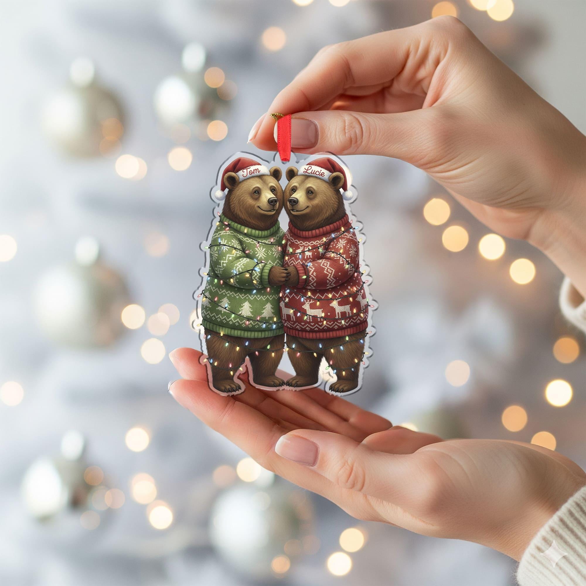 Personalized Bear Couple Ornament: Rustic Christmas Decor