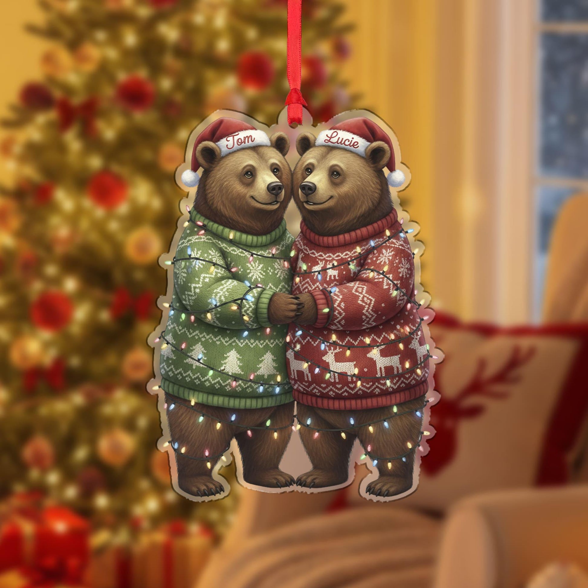 Personalized Bear Couple Ornament: Rustic Christmas Decor