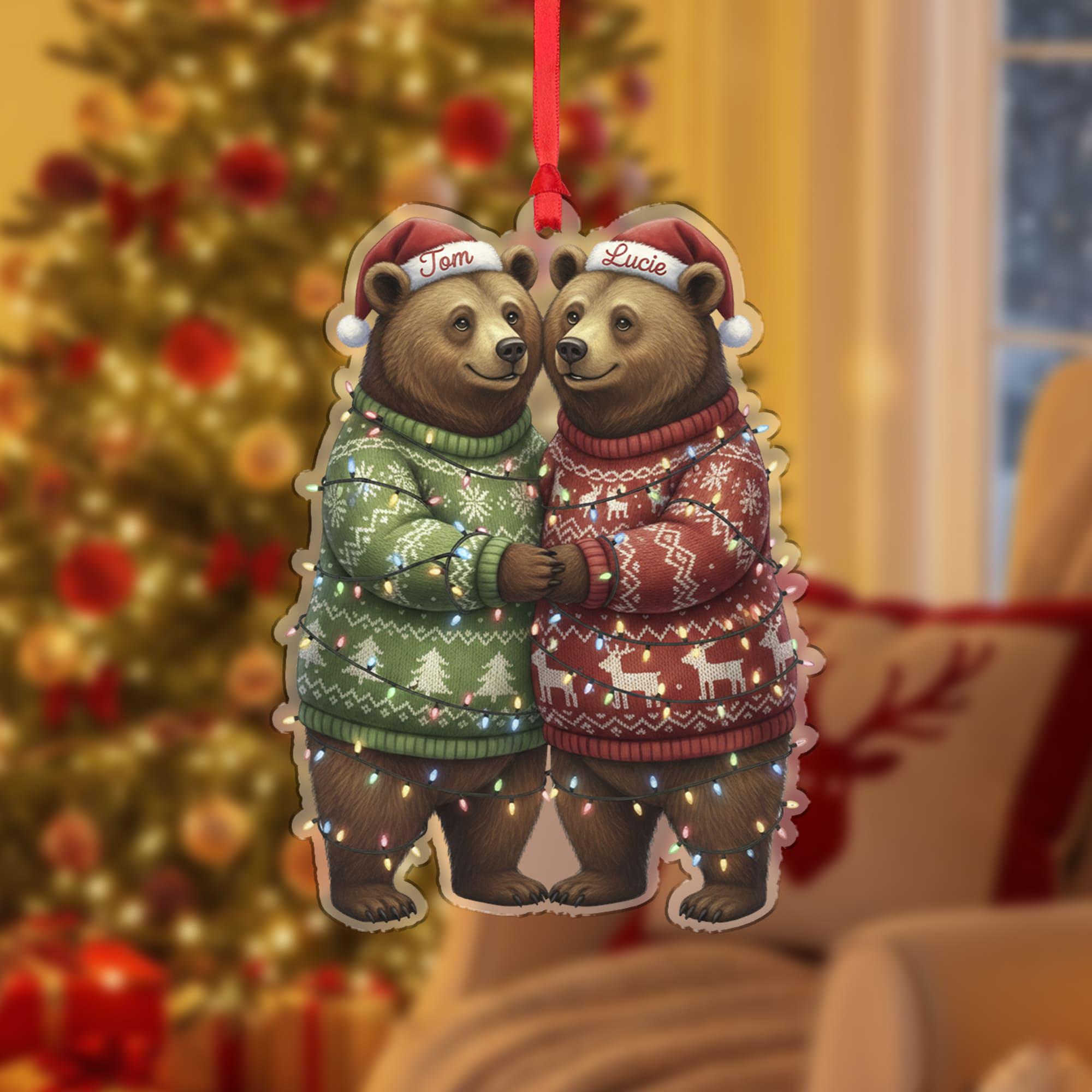 Personalized Bear Couple Ornament: Rustic Christmas Decor