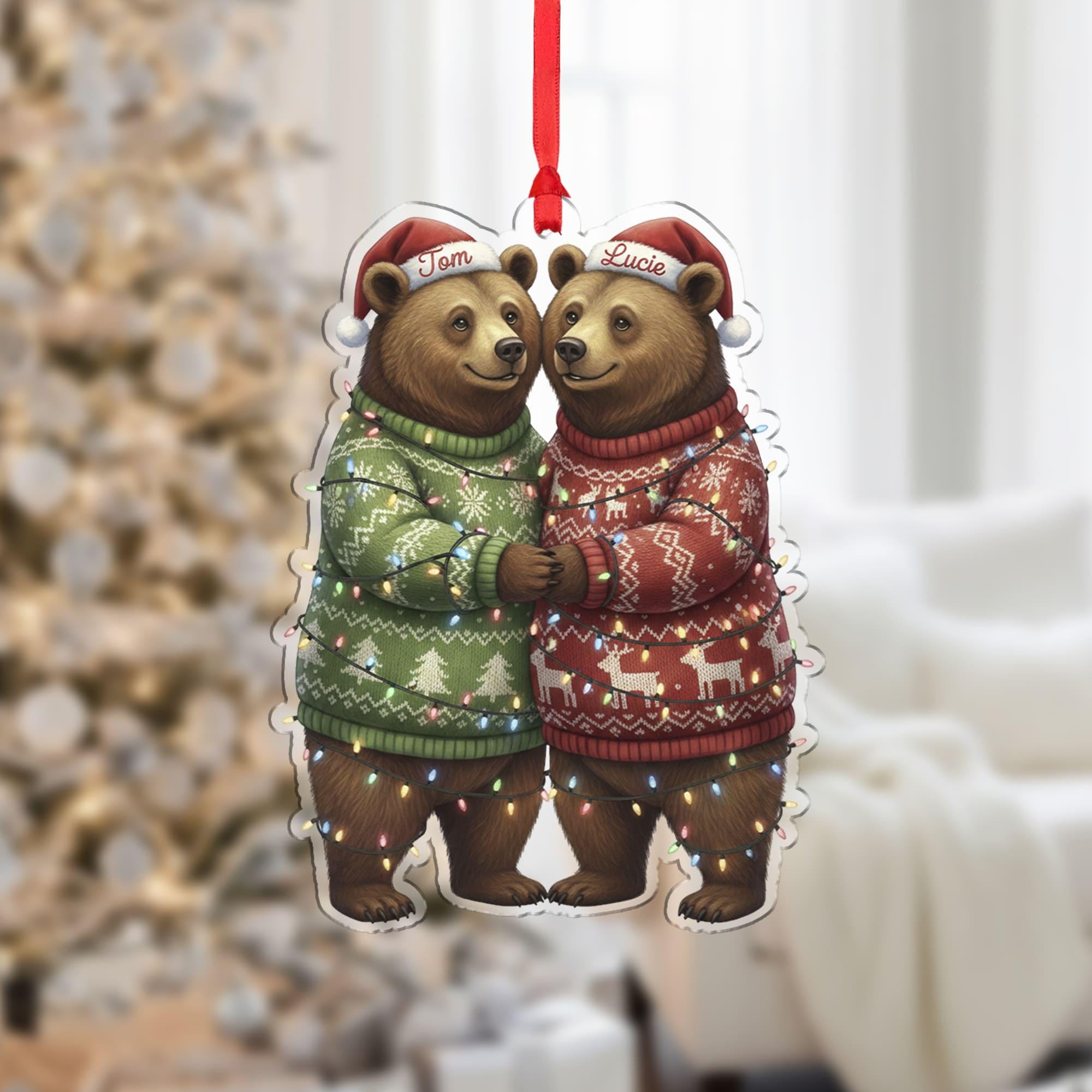 Personalized Bear Couple Ornament: Rustic Christmas Decor