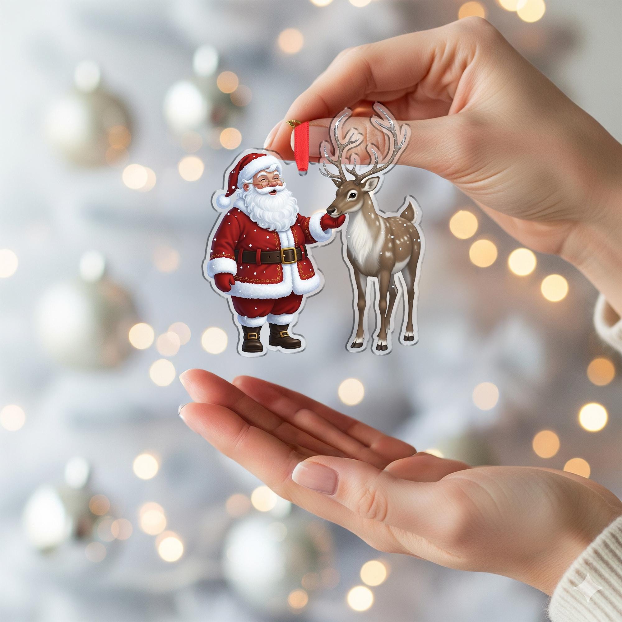 Santa and Reindeer Ornament: Christmas Tree Decoration