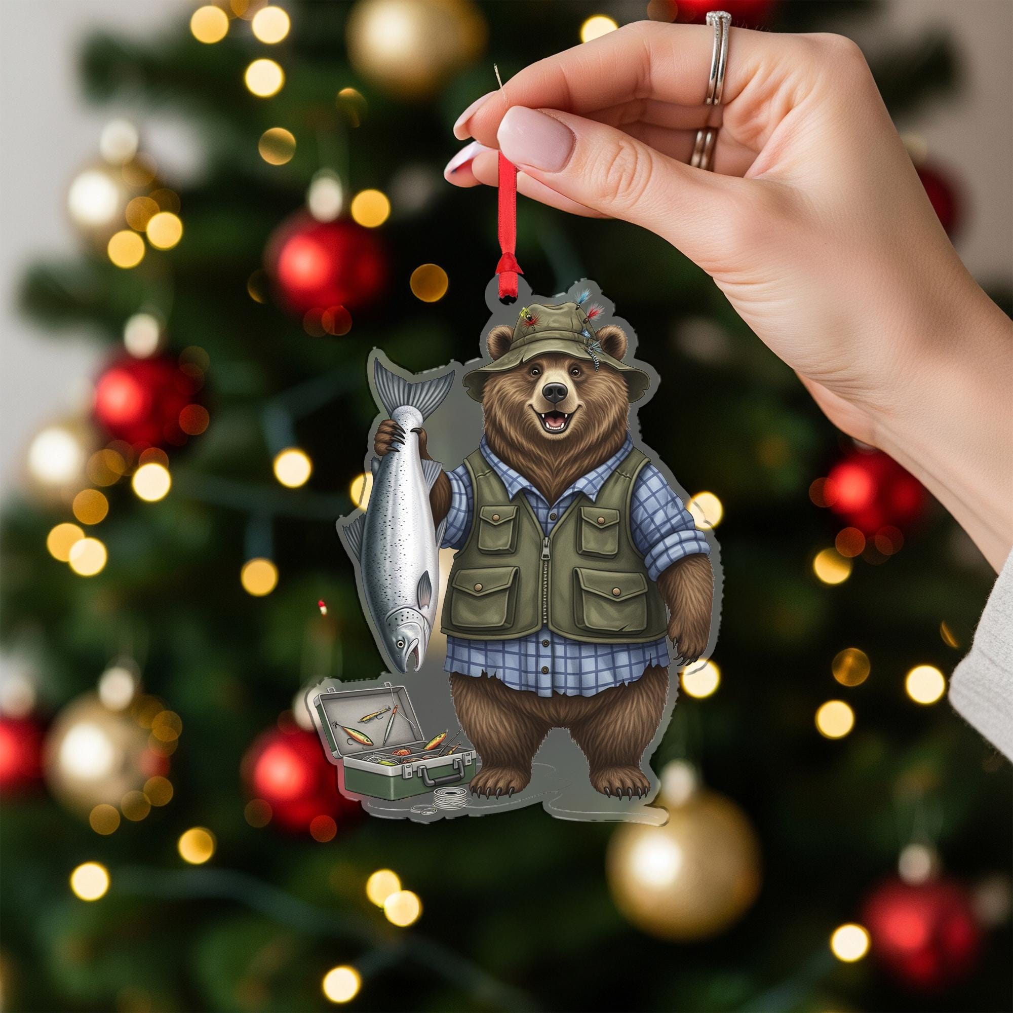 Fishing Bear Acrylic Ornament, Nature Cabin Decor
